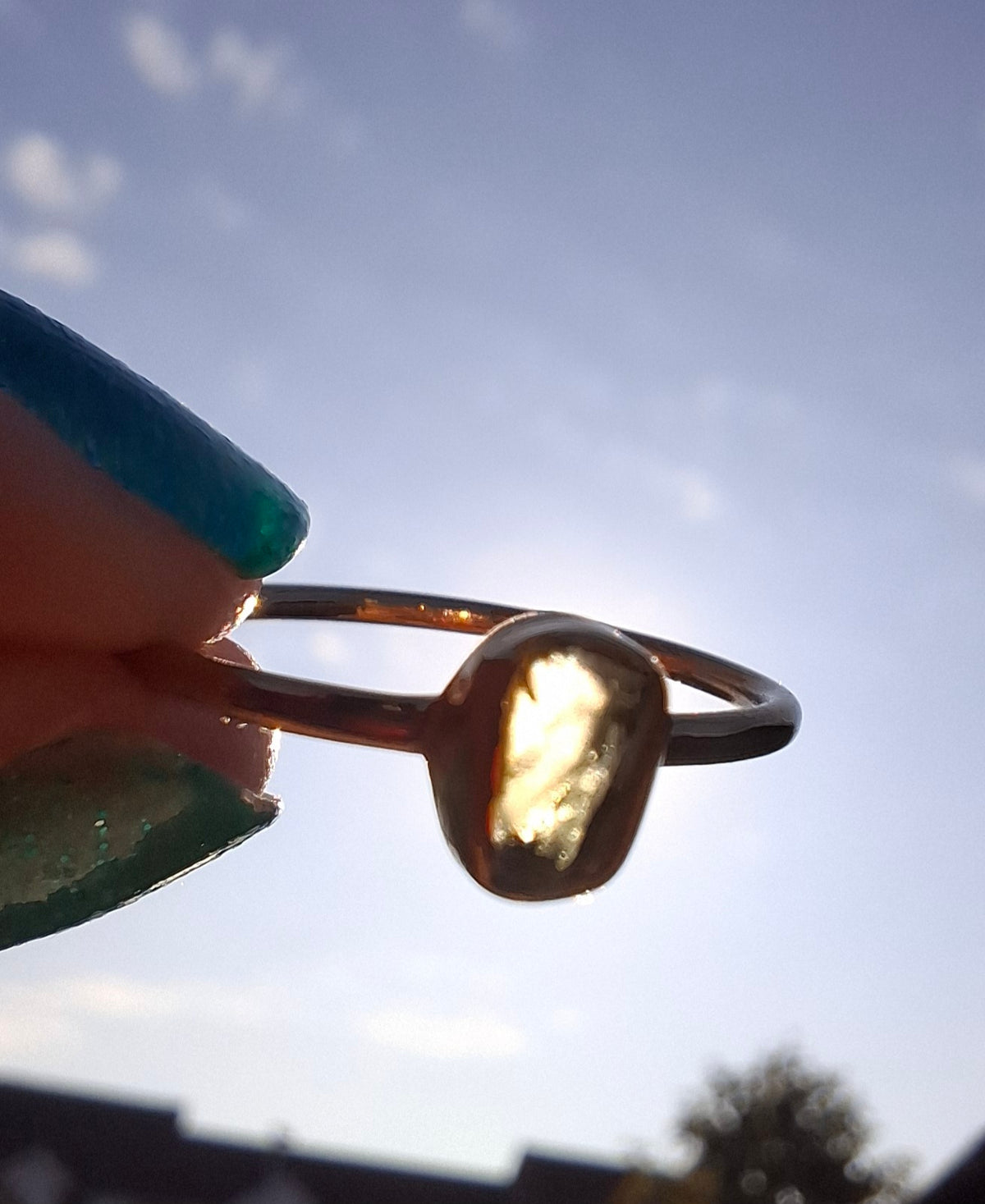 Moldavite Ring, 14K GOLD Plated, size large M, Tektite (Ref: R337)