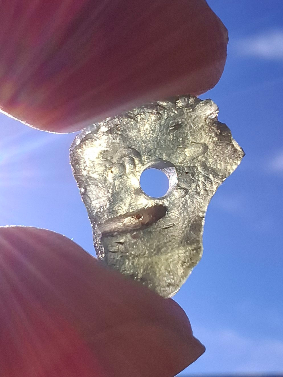 DRILLED Moldavite Piece, 1g, Tektite (Ref: D12)