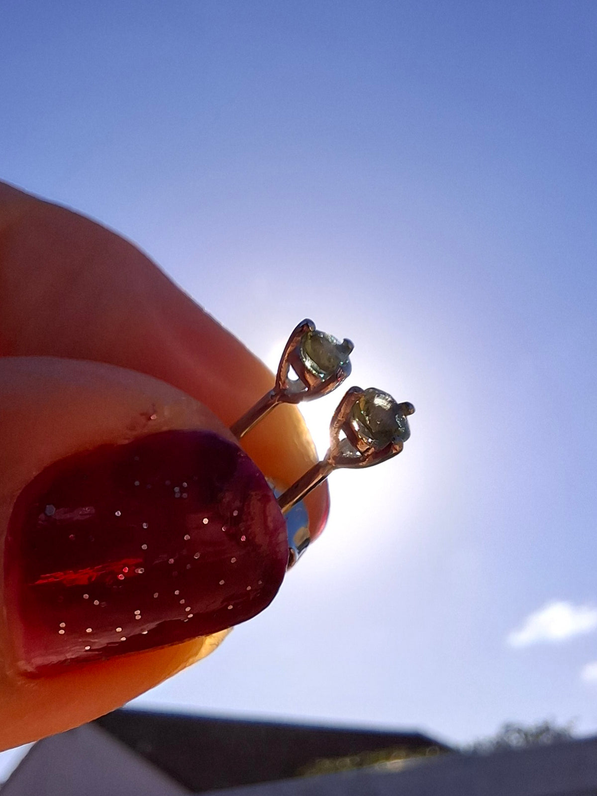 Moldavite (Faceted) 3mm Stud Earrings, 925 Silver (Ref: Pair61)