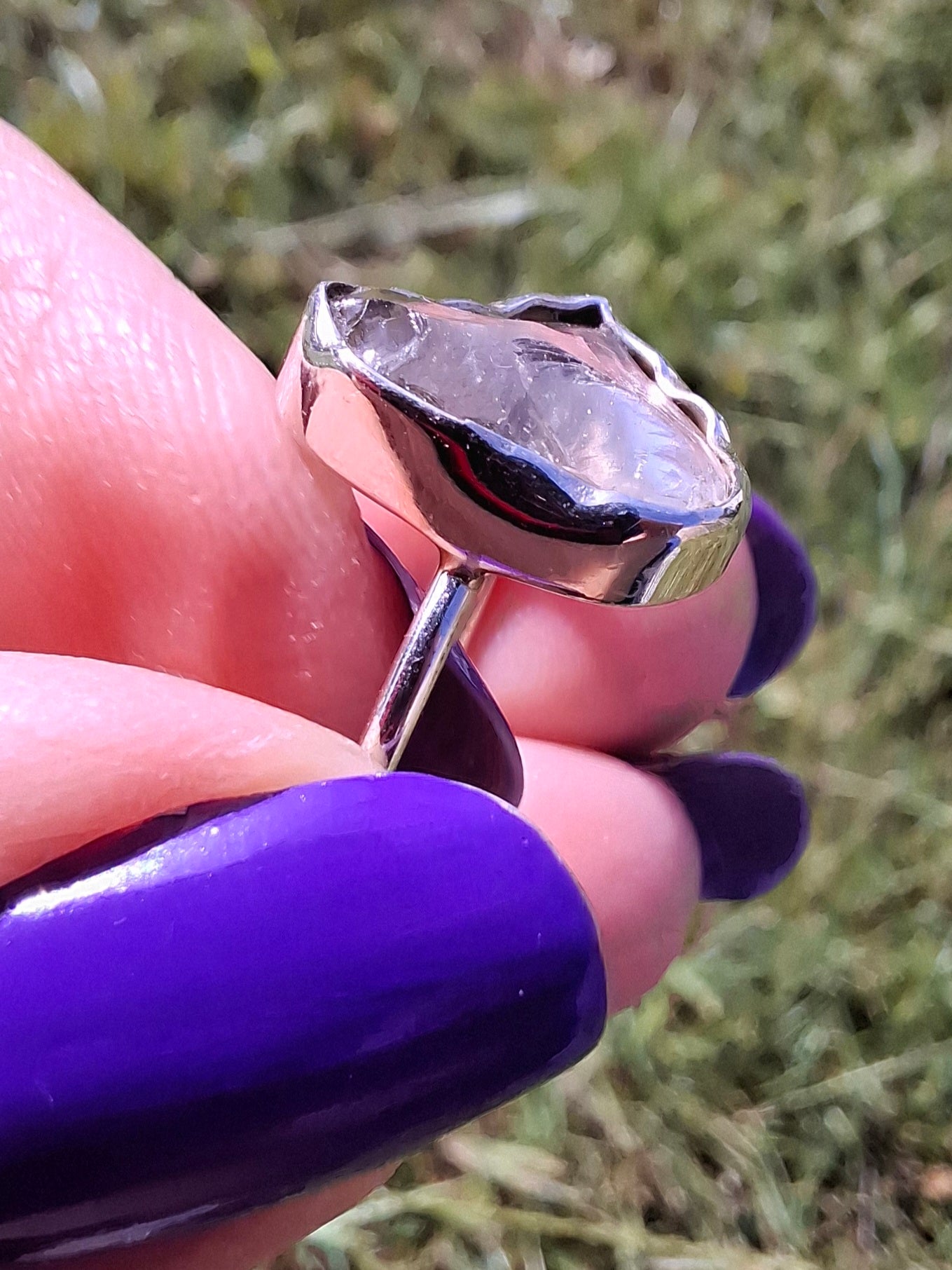 Libyan Desert Glass Ring, size small R, 925 Silver, Tektite (Ref: LR40)