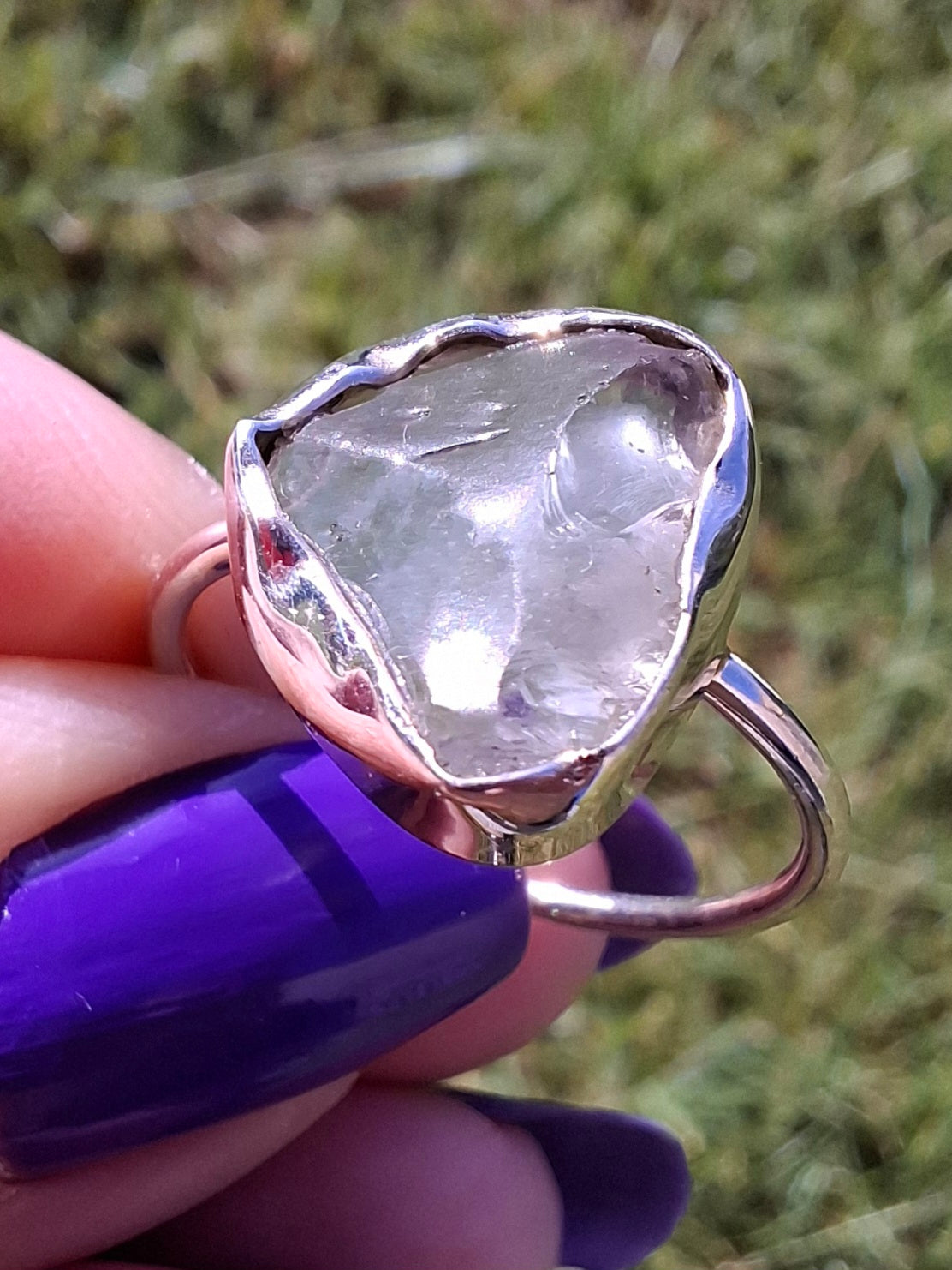 Libyan Desert Glass Ring, size small R, 925 Silver, Tektite (Ref: LR40)