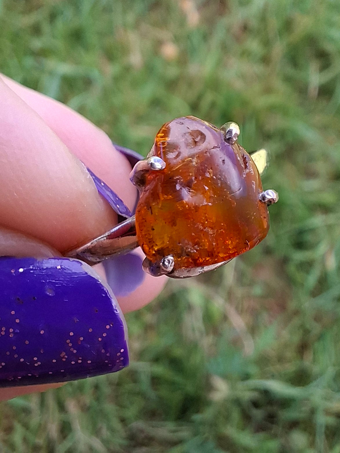 Baltic Amber Ring, size large X, 925 Silver, Fossil (Ref: AR34)