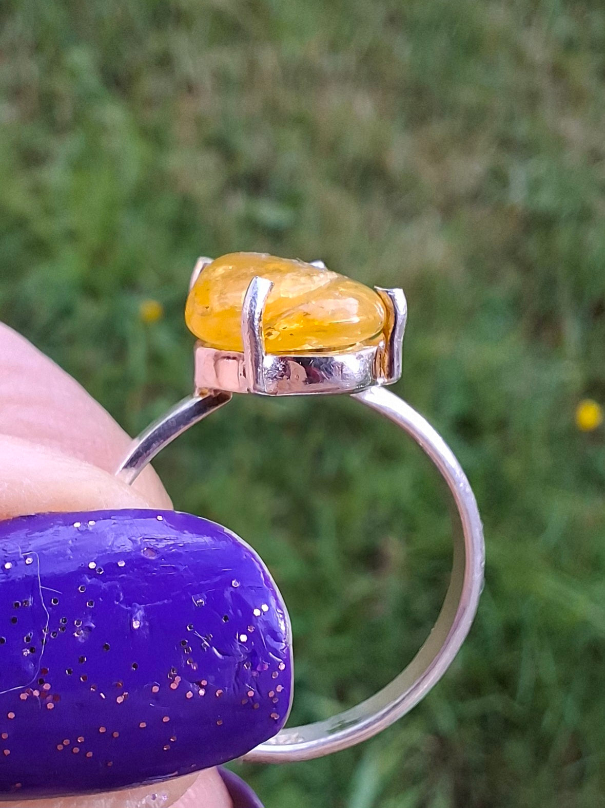 Baltic Amber Ring, size N. 925 Silver, Fossil (Ref: AR7)