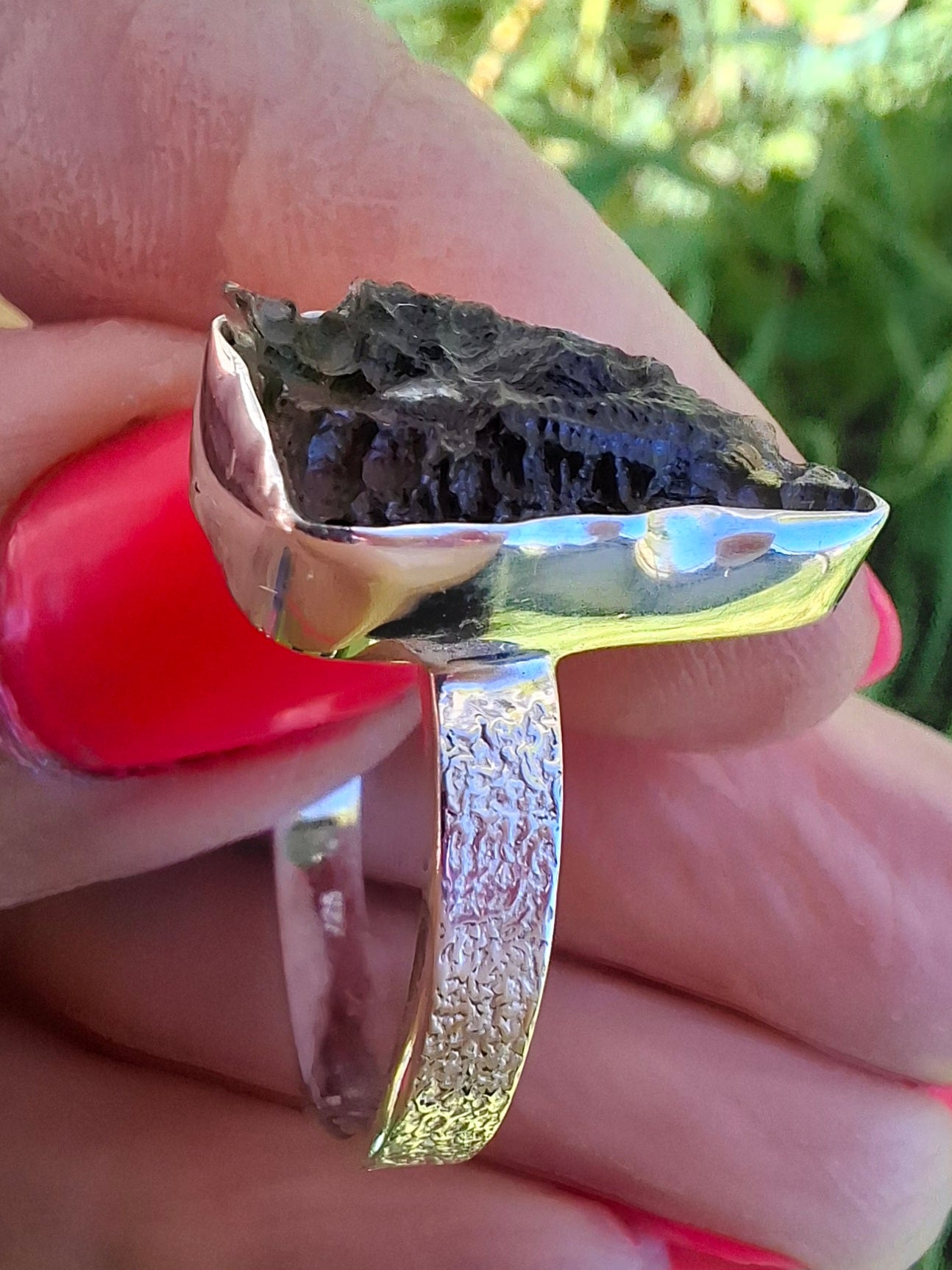 Moldavite Ring, size Y, 925 Silver, Tektite (Ref: R331)