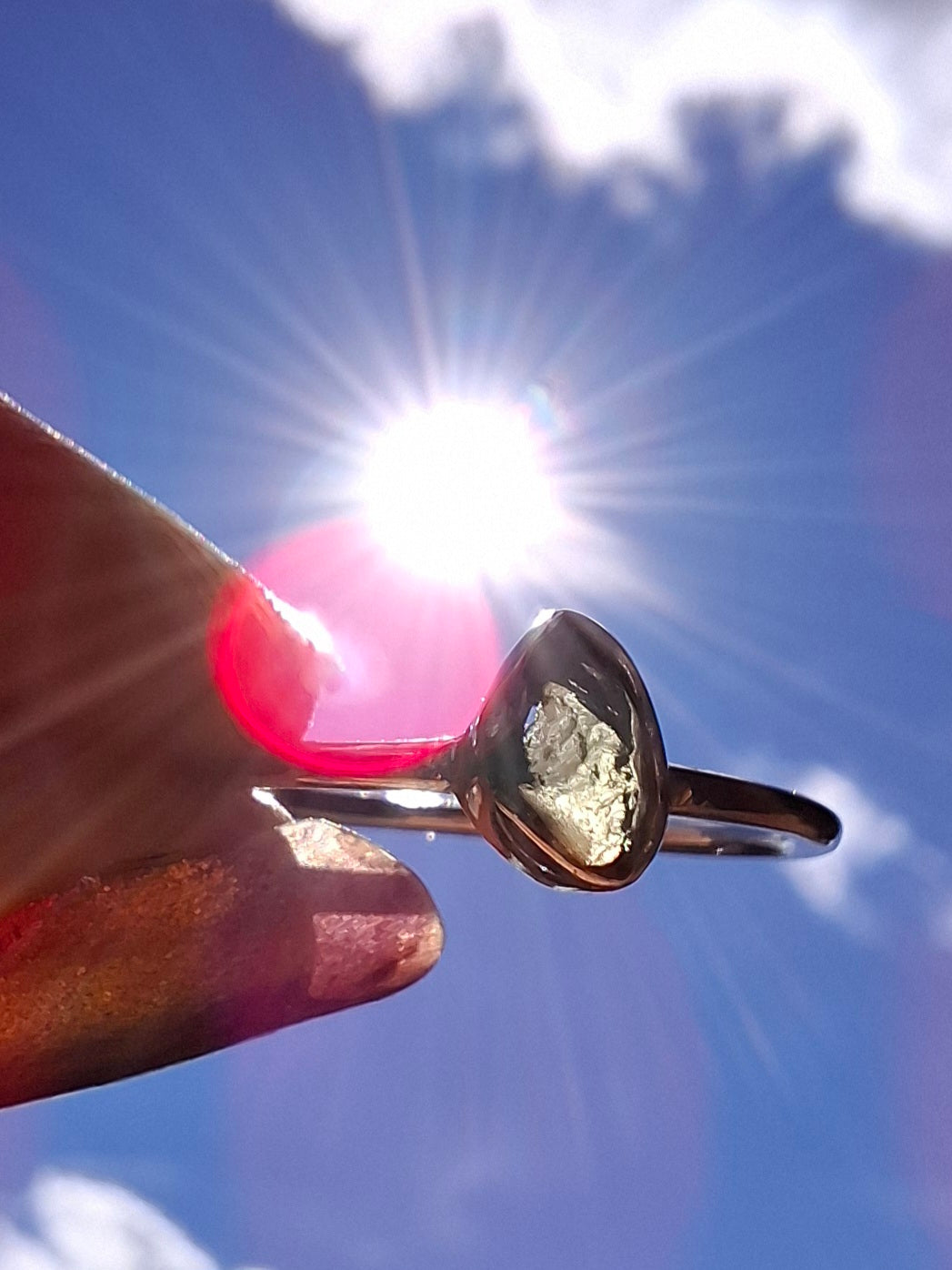 Moldavite Ring, size large M, 925 Silver, Tektite (Ref: R51)