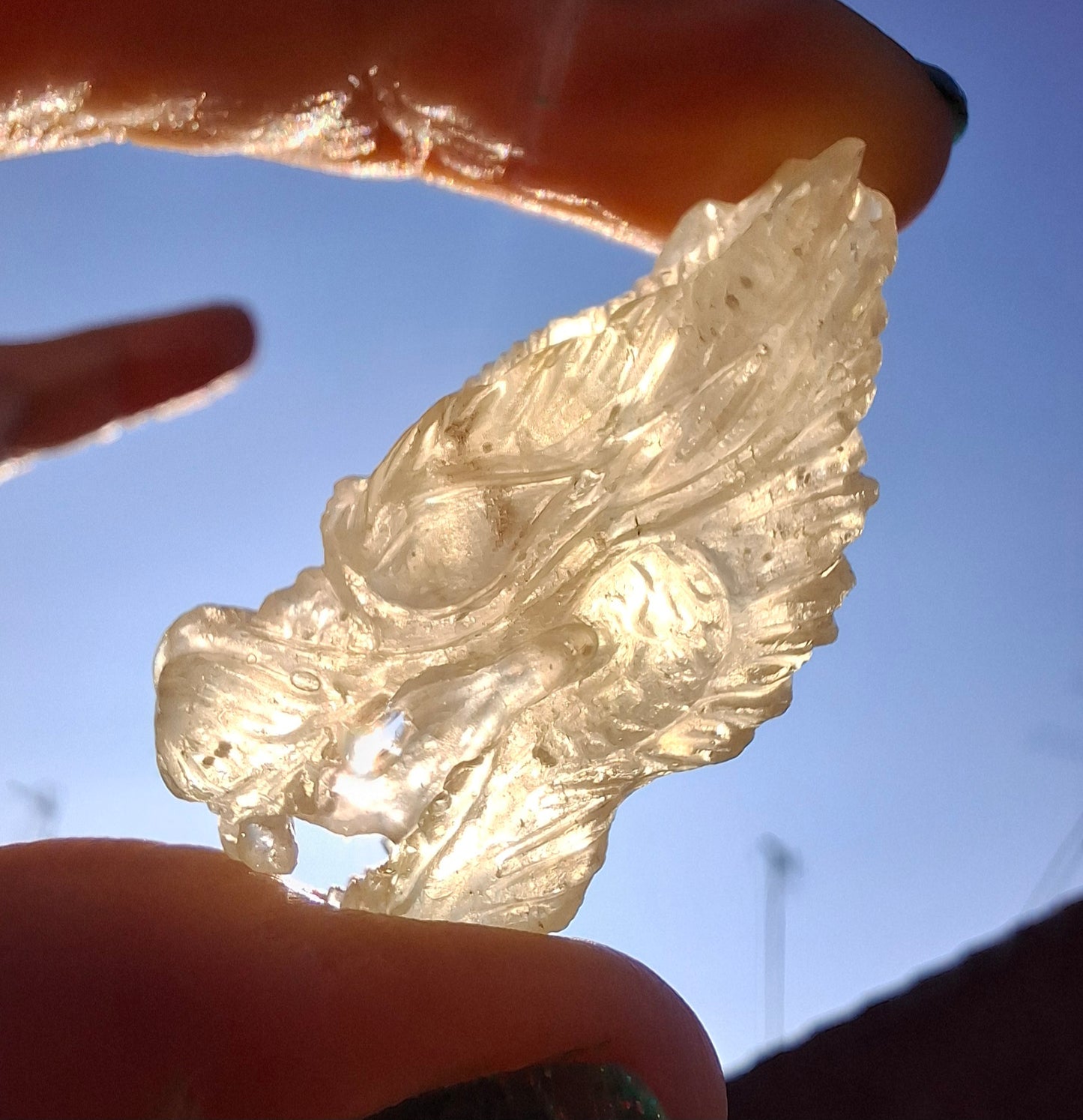 Libyan Desert Glass DRAGON HEAD carving, 9.66g, Tektite (Ref: Dragon 3)