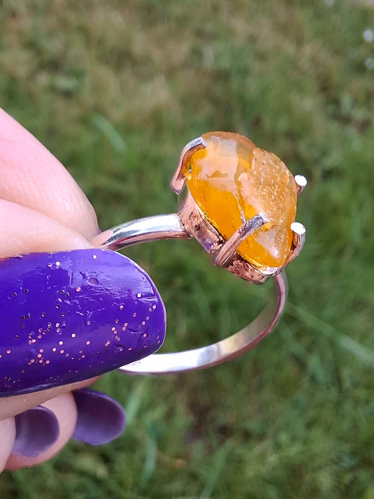 Baltic Amber Ring, size large R, 925 Silver, Fossil (Ref: AR15)