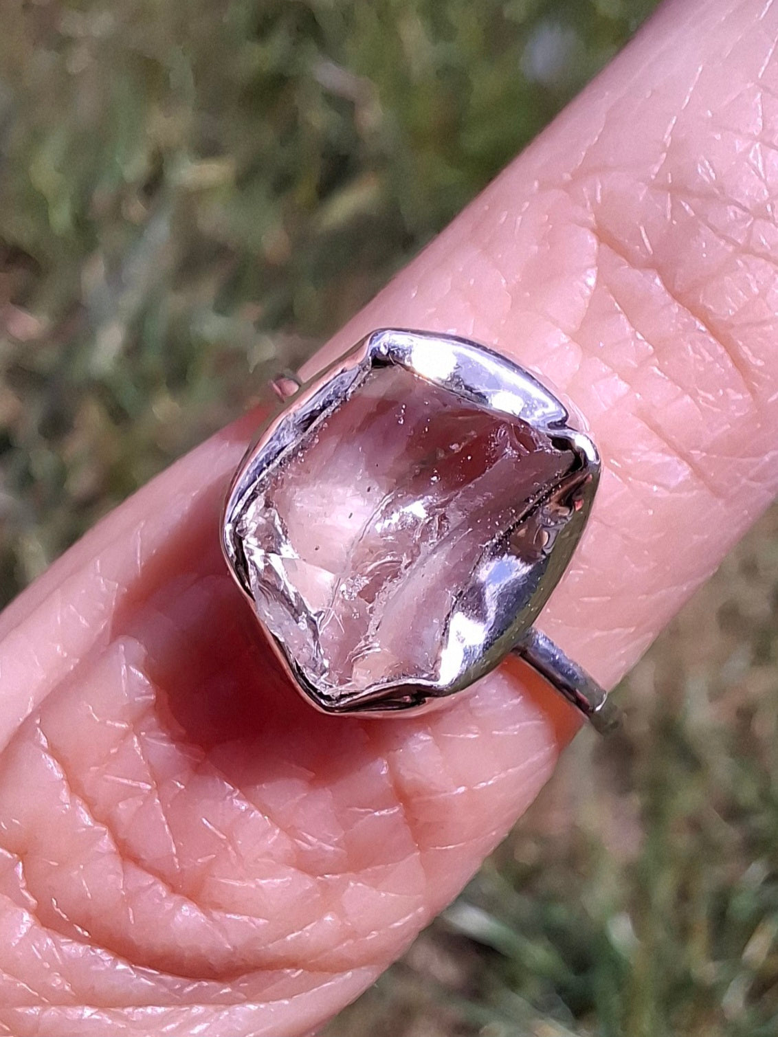 Libyan Desert Glass Ring, size large M, 925 Silver, Tektite (Ref: LR20)
