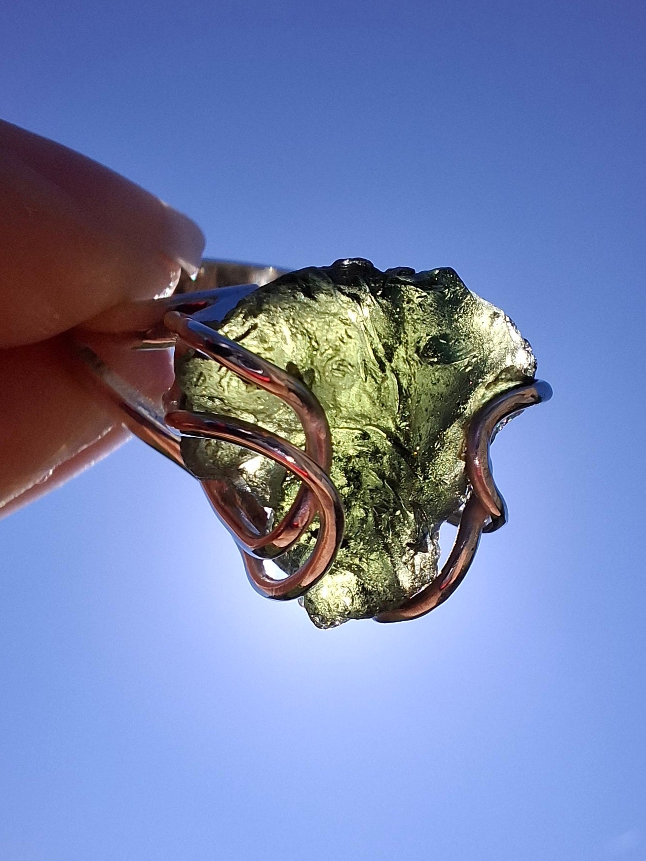 Moldavite Ring, size large L/small M, 925 Silver, Tektite (Ref: R4)
