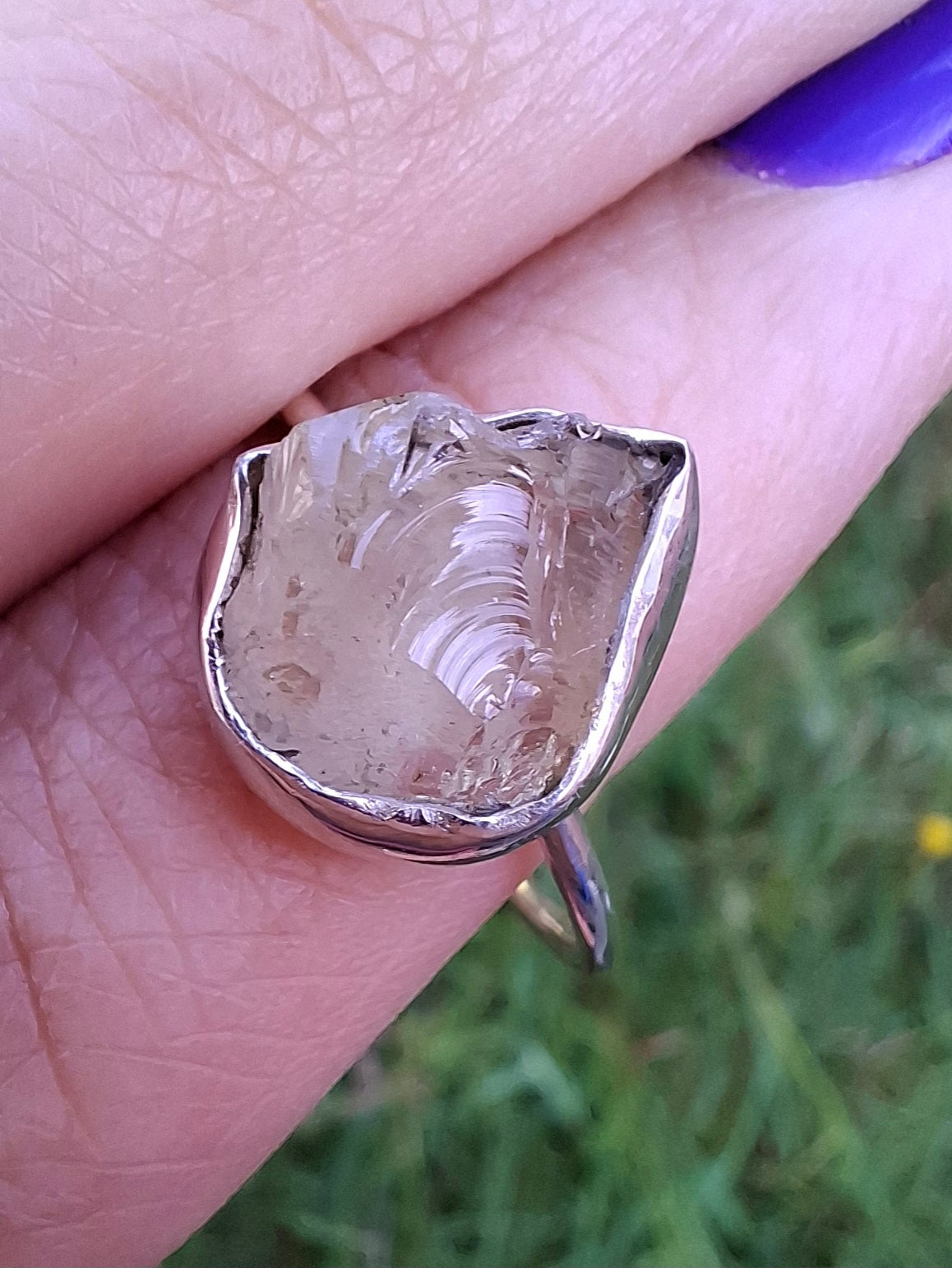 Libyan Desert Glass Ring, size large S/small T, 925 Silver, Tektite (Ref: LR47)