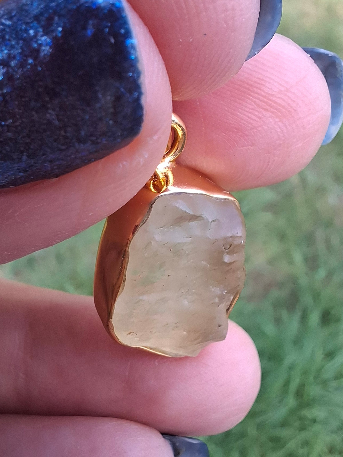 Libyan Desert Glass Pendant, 14K GOLD Plated, Tektite (Ref: LP124)