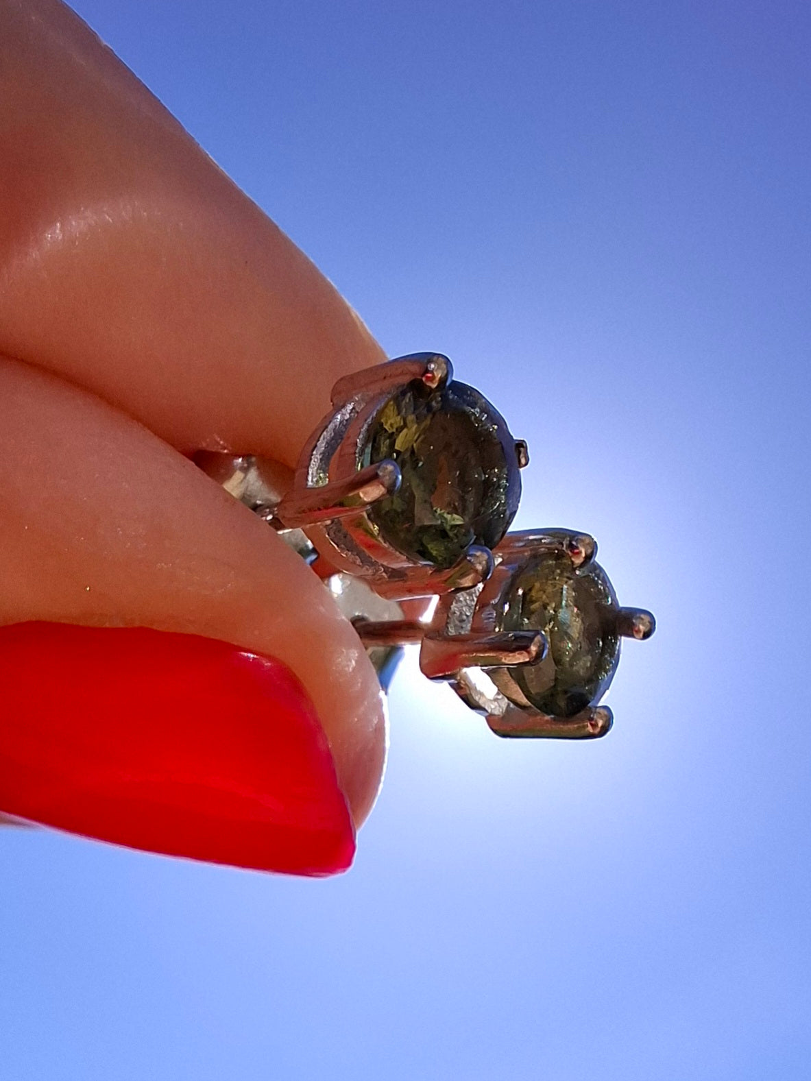Moldavite (faceted) 5mm STUD EARRINGS, 925 Silver, Tektite (Ref: Pair17)