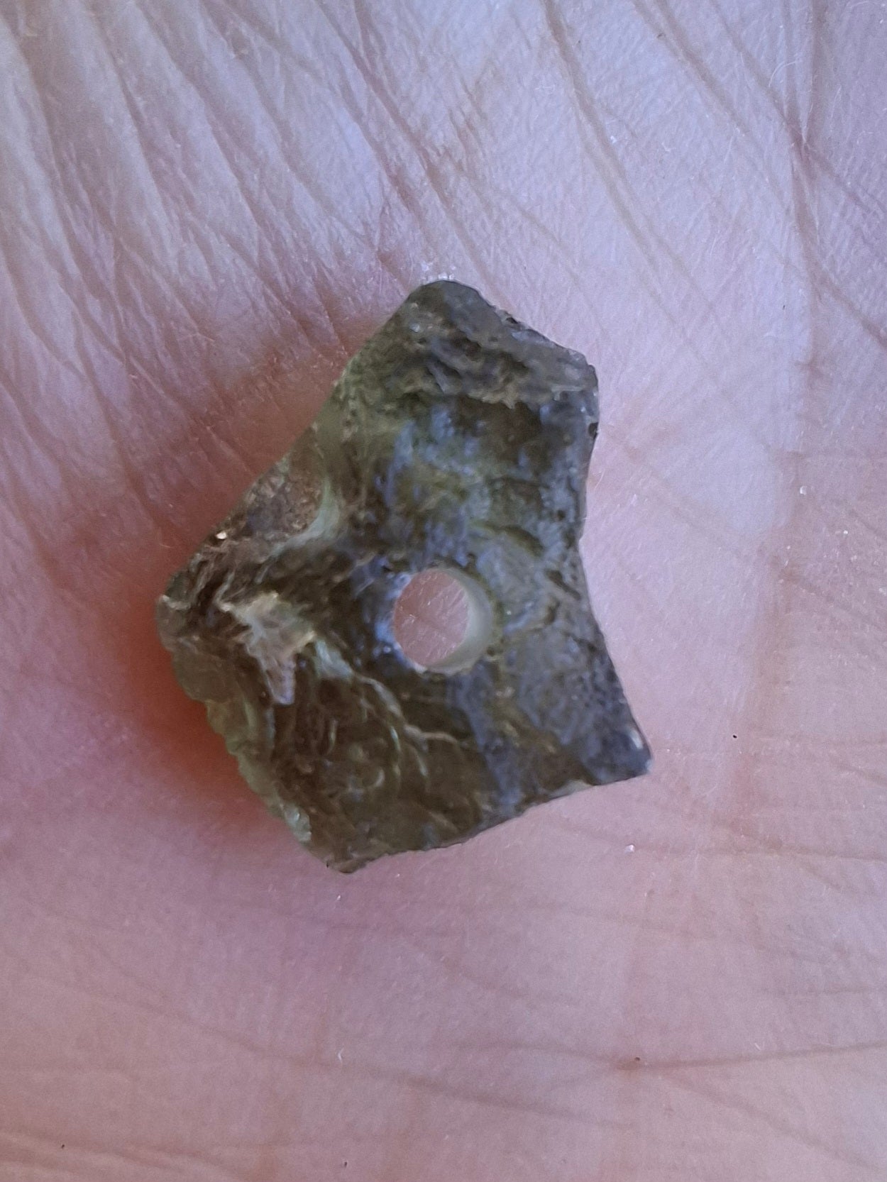 DRILLED Moldavite Piece, 1g, Tektite (Ref: D12)