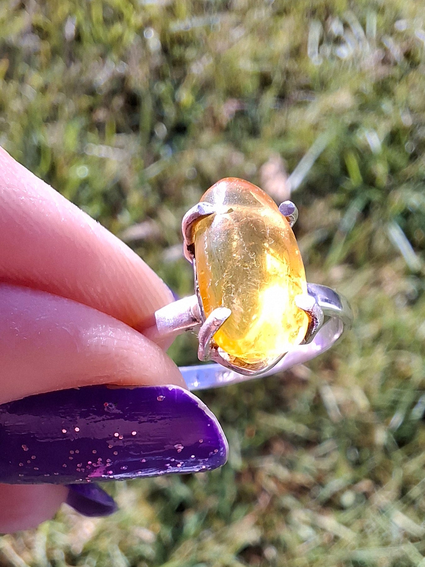 Baltic Amber Ring, size O, 925 Silver, Fossil (Ref: AR11)
