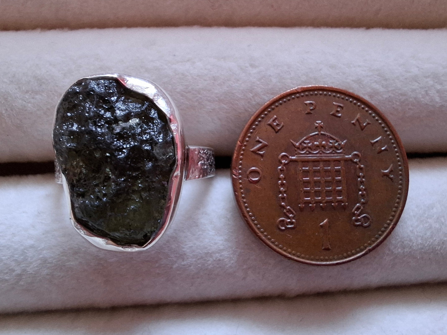 Moldavite Ring, size I, 925 Silver, Tektite (Ref: R296)