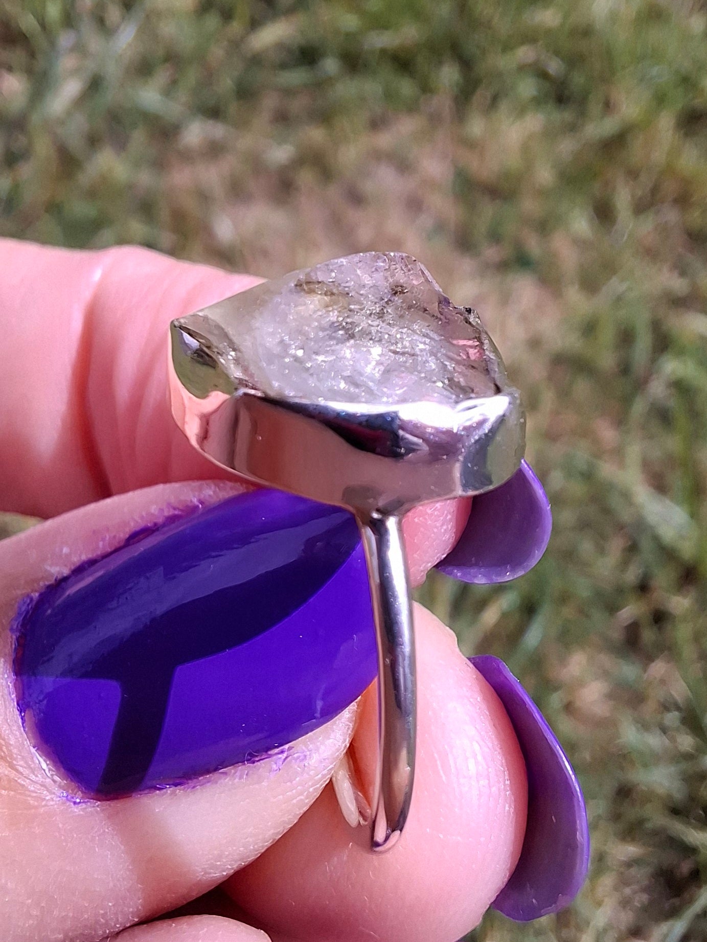 Libyan Desert Glass Ring, size small L, 925 Silver, Tektite (Ref: LR14)