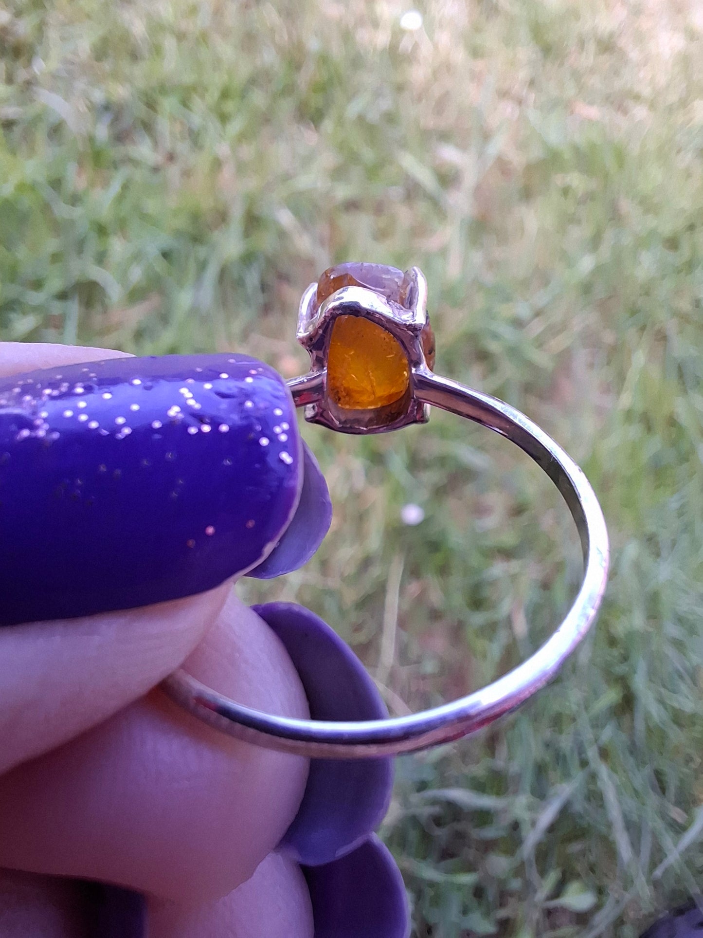 Baltic Amber Ring, size large W, 925 Silver, Fossil (Ref: AR28)