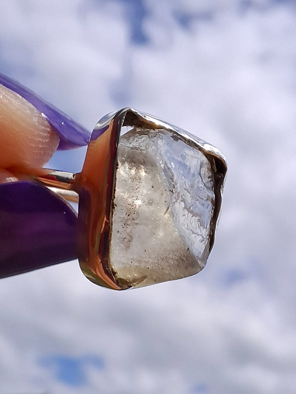 Libyan Desert Glass Ring, size small L, 925 Silver, Tektite (Ref: LR14)