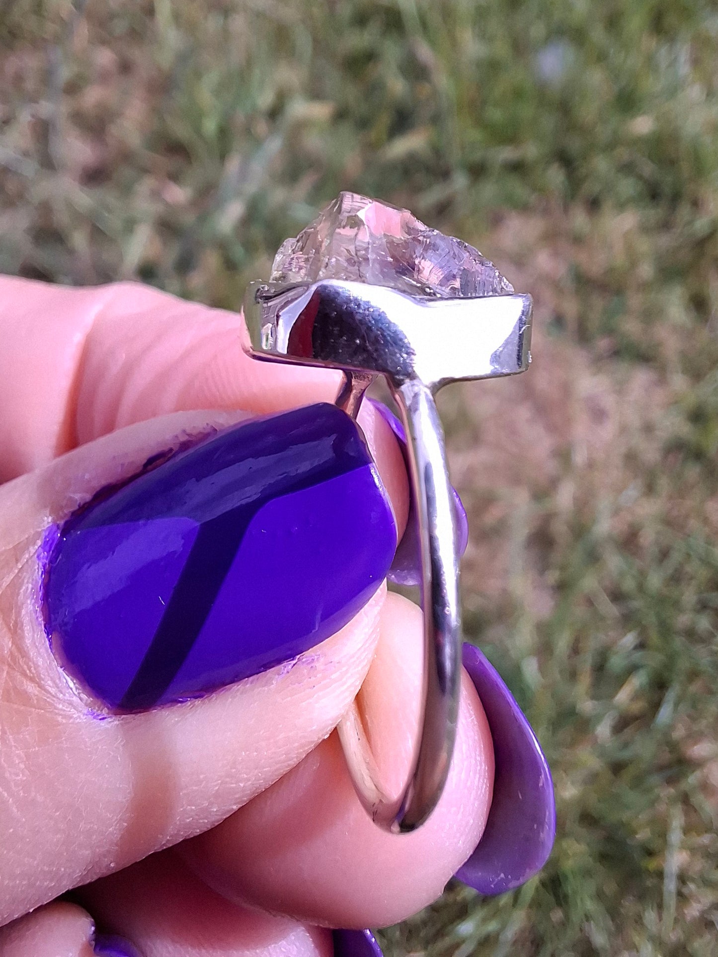 Libyan Desert Glass Ring, size large O, 925 Silver, Tektite (Ref: LR22)
