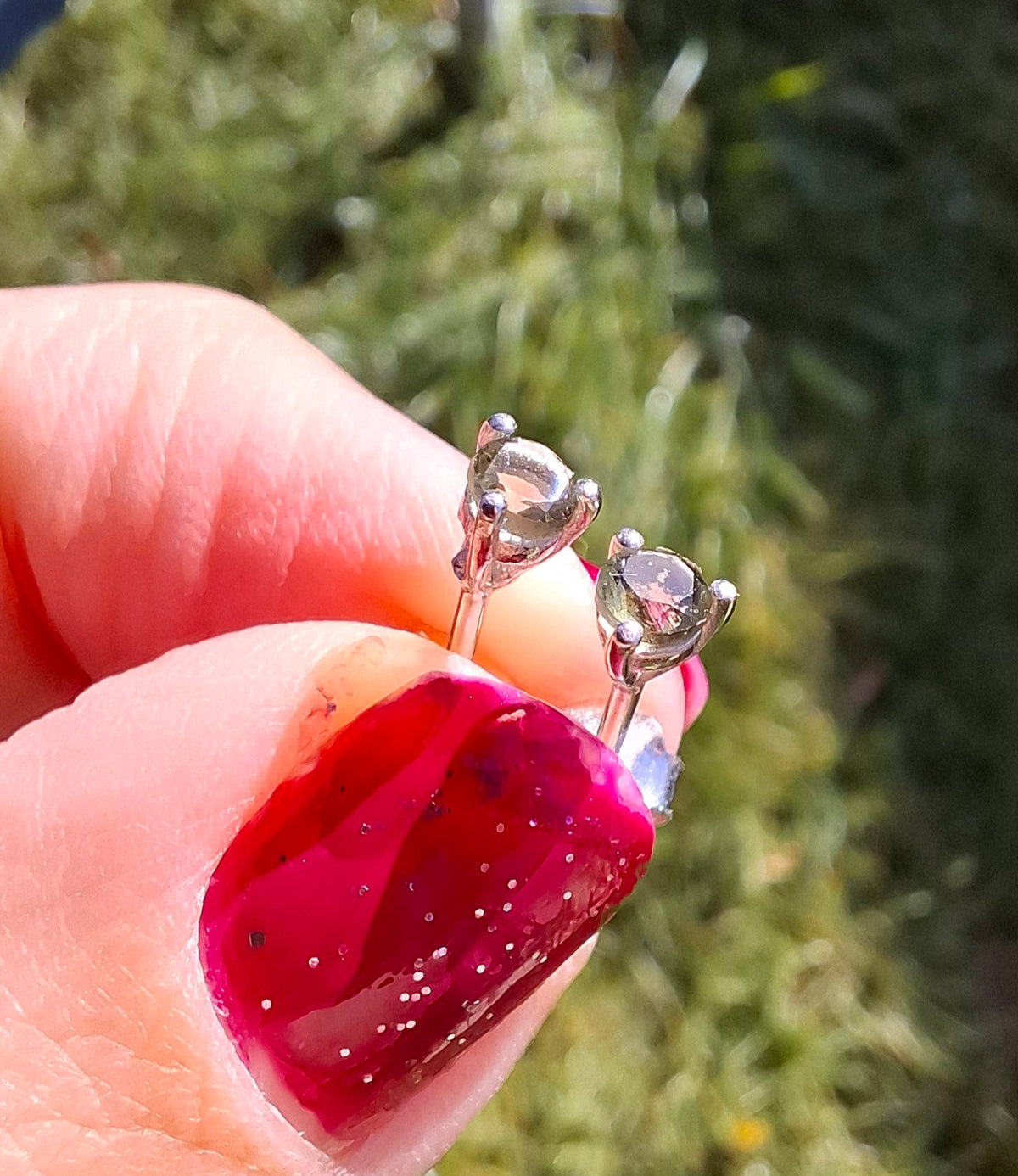 Moldavite (Faceted) 3mm Stud Earrings, 925 Silver (Ref: Pair65)