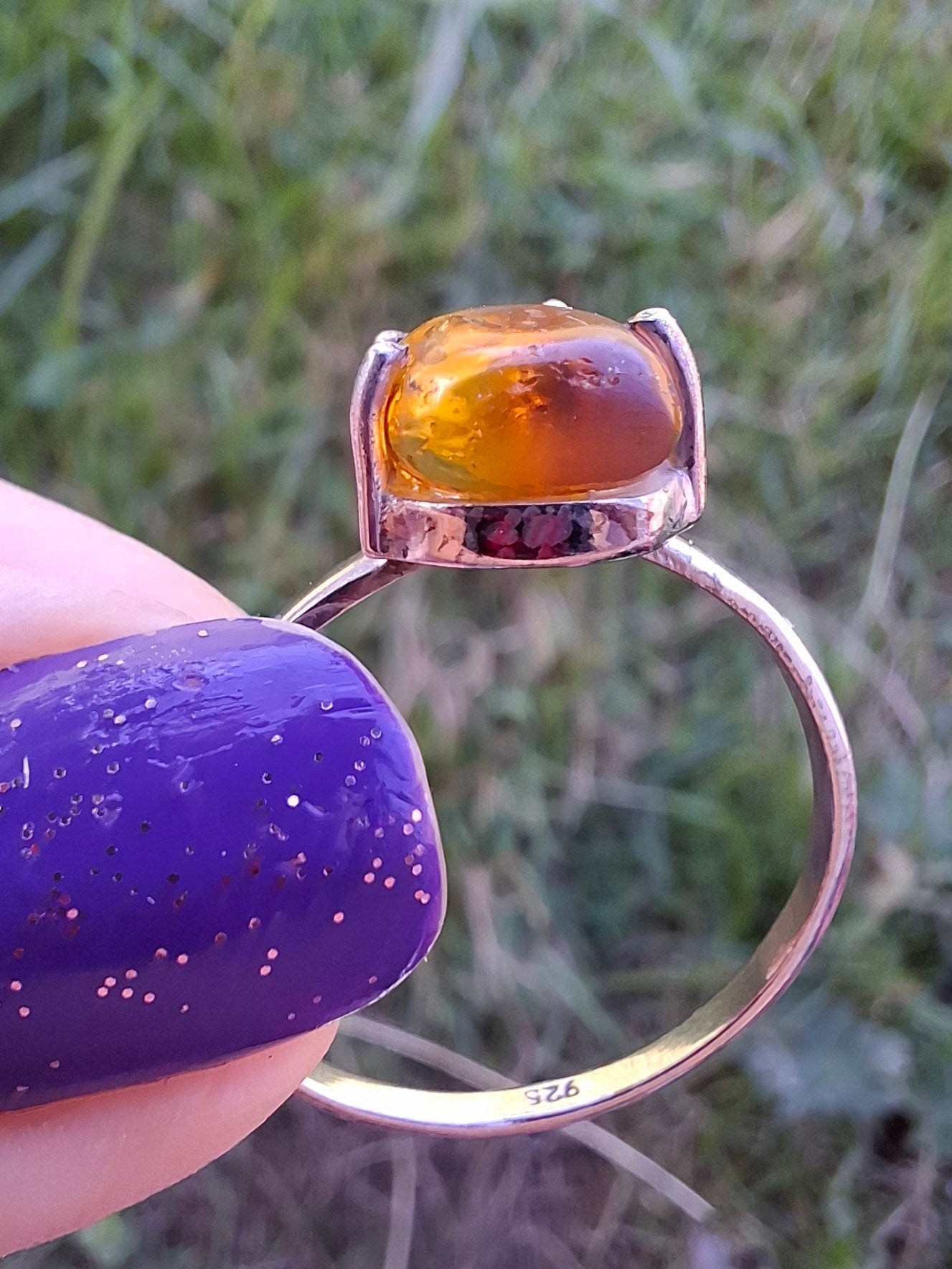 Baltic Amber Ring, size large V, 925 Silver, Fossil (Ref: AR24)