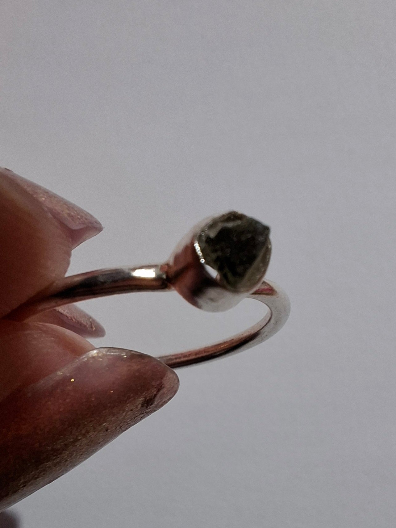 Moldavite Ring, size M, 925 Silver, Tektite (Ref: R31)