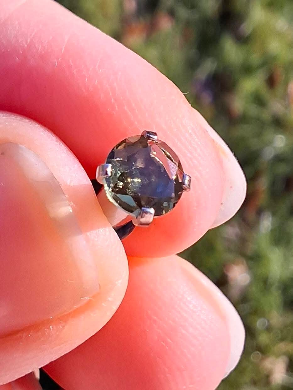 Moldavite (faceted) PLUGS, 5mm, 4G, Surgical Steel, Tektite (Ref: Plug1)
