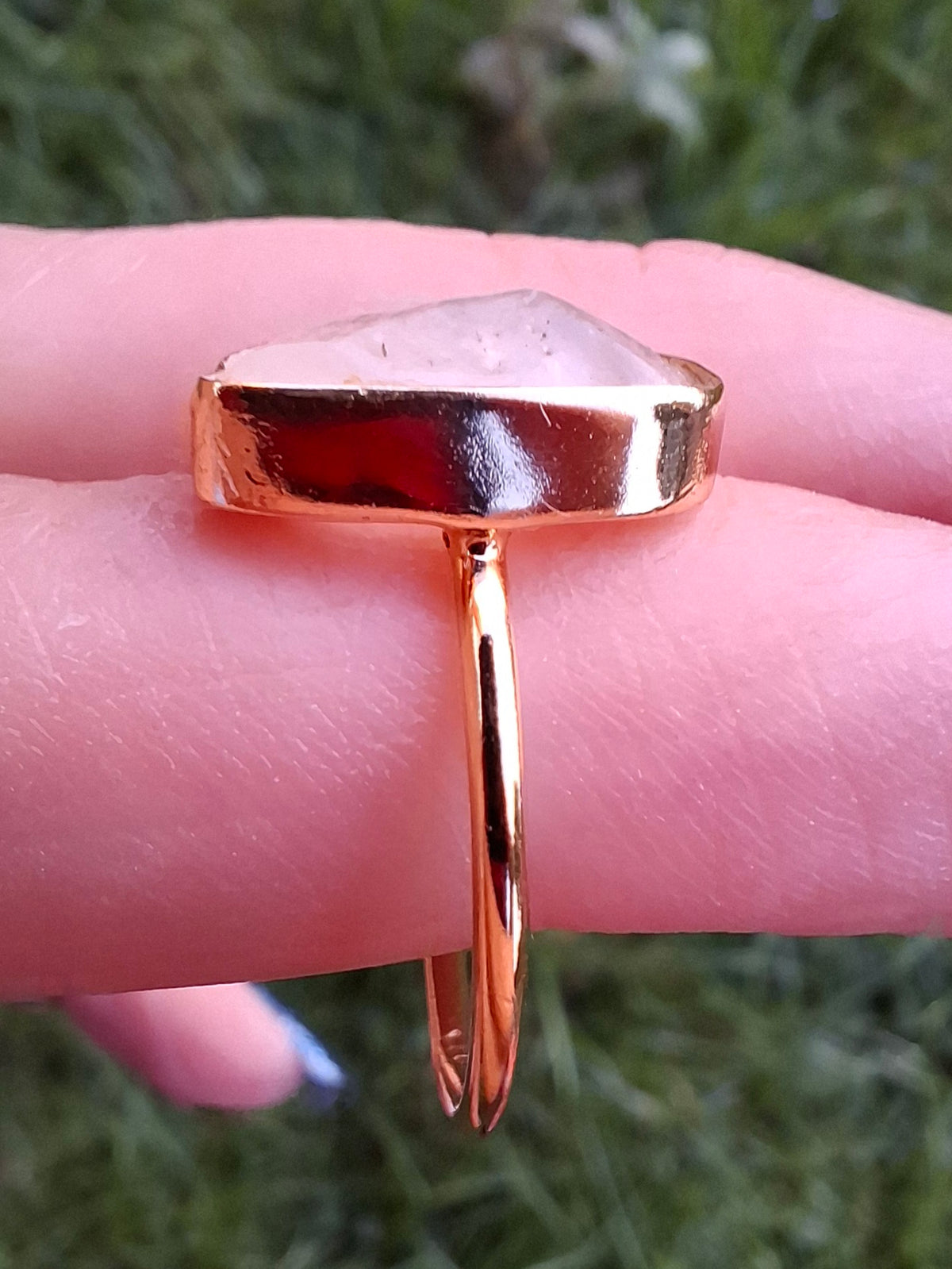 Libyan Desert Glass Ring, 14K GOLD Plated, size large O, Tektite (Ref: LR71)