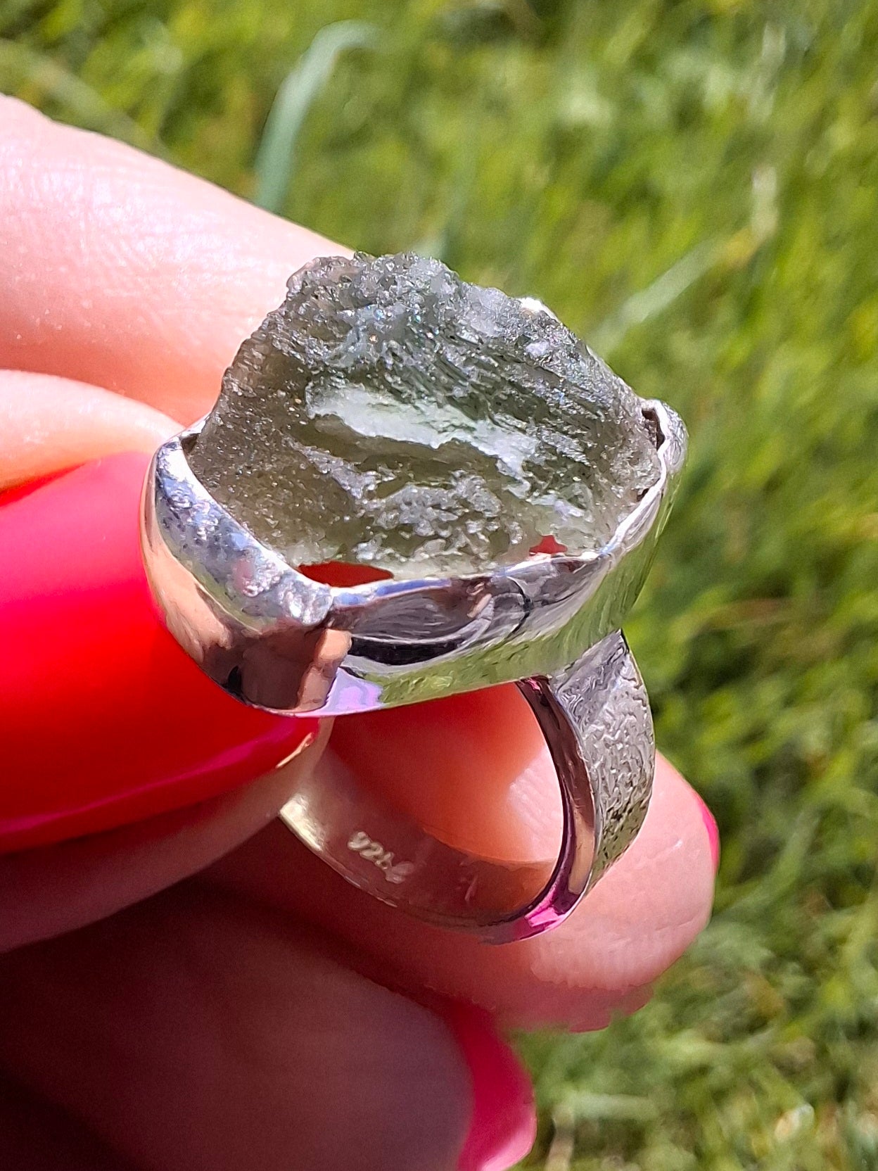 Modavite Ring, size J, 925 Silver, Tektite (Ref: R297)