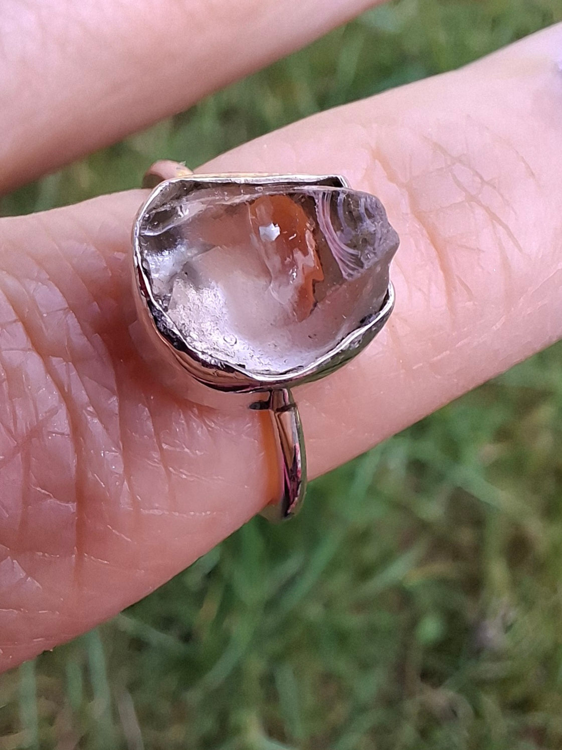 Libyan Desert Glass Ring, size large J, 925 Silver, Tektite (Ref: LR9)