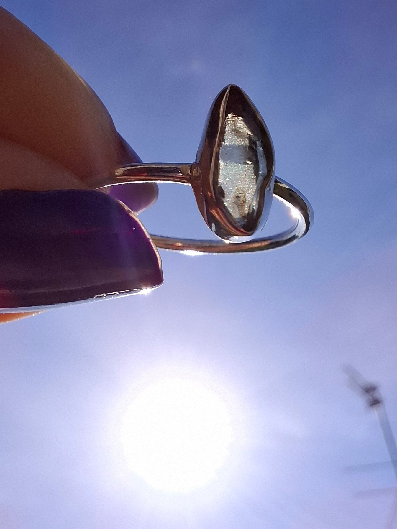 Moldavite Ring, size large M/small N, 925 Silver, Tektite (Ref: R39)