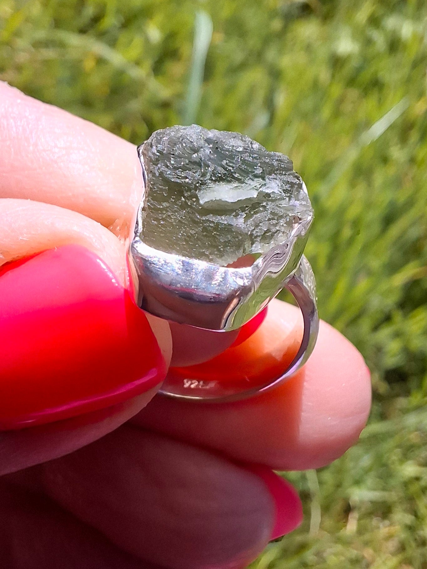 Modavite Ring, size J, 925 Silver, Tektite (Ref: R297)