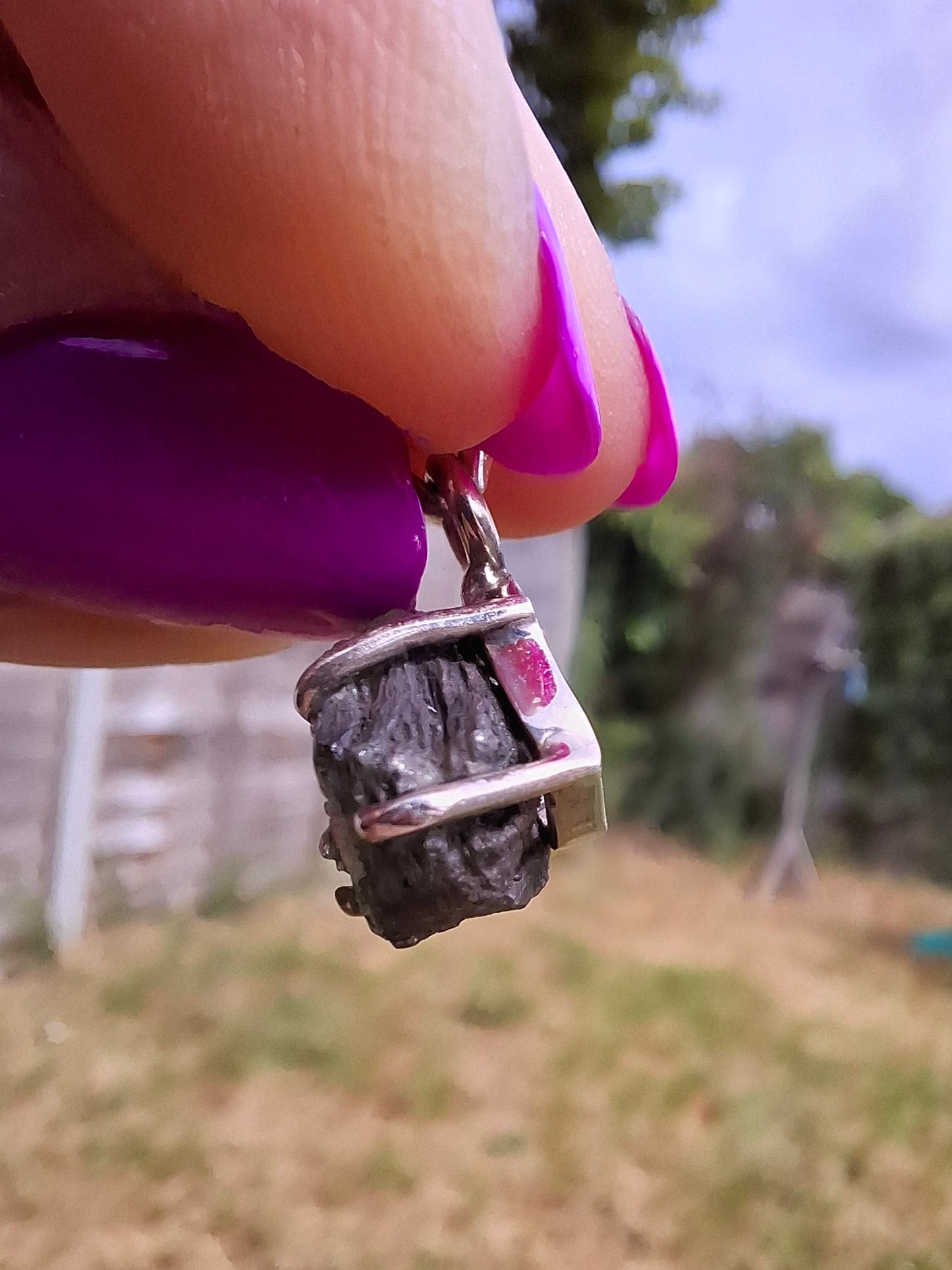 Moldavite Claw Pendant, 925 Silver, Tektite (Ref: P22)