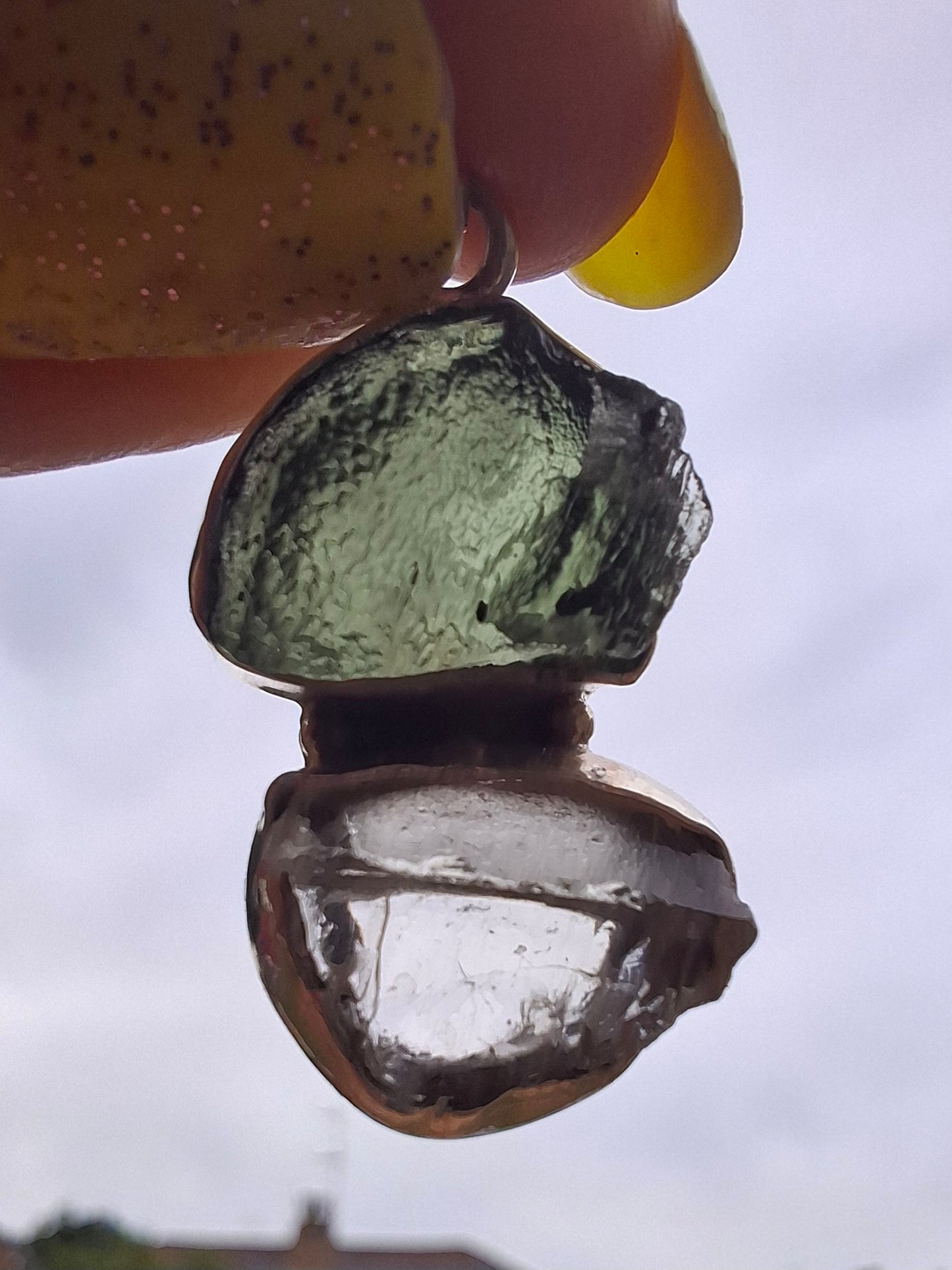 Moldavite & Libyan Desert Glass Pendant, 925 Silver, Tektite (Ref: MLP17)