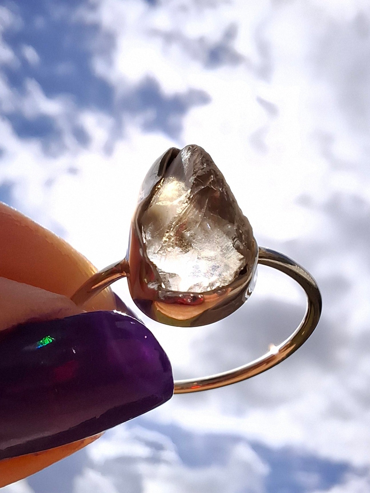 Libyan Desert Glass Ring, size large V, 925 Silver, Tektite (Ref: LR57)