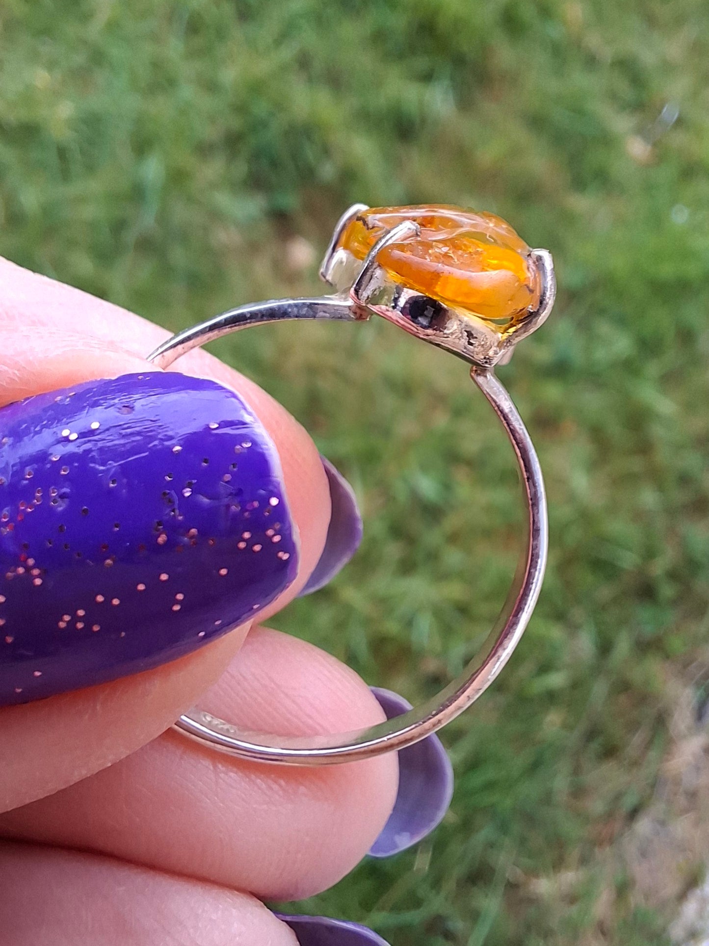Baltic Amber Ring, size large X, 925 Silver, Fossil (Ref: AR36)