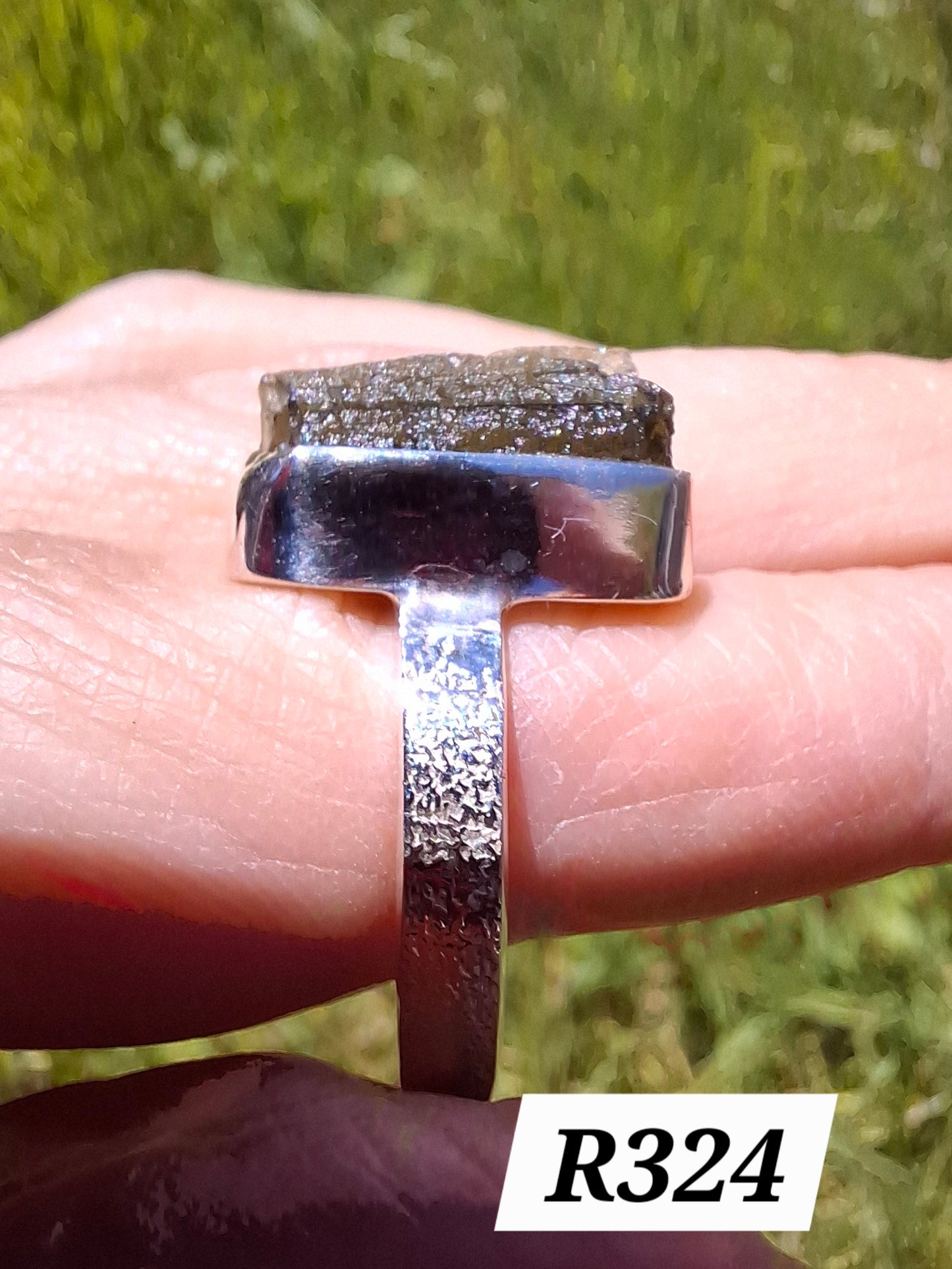Moldavite Ring, size U, 925 Silver, Tektite (Ref: R324)