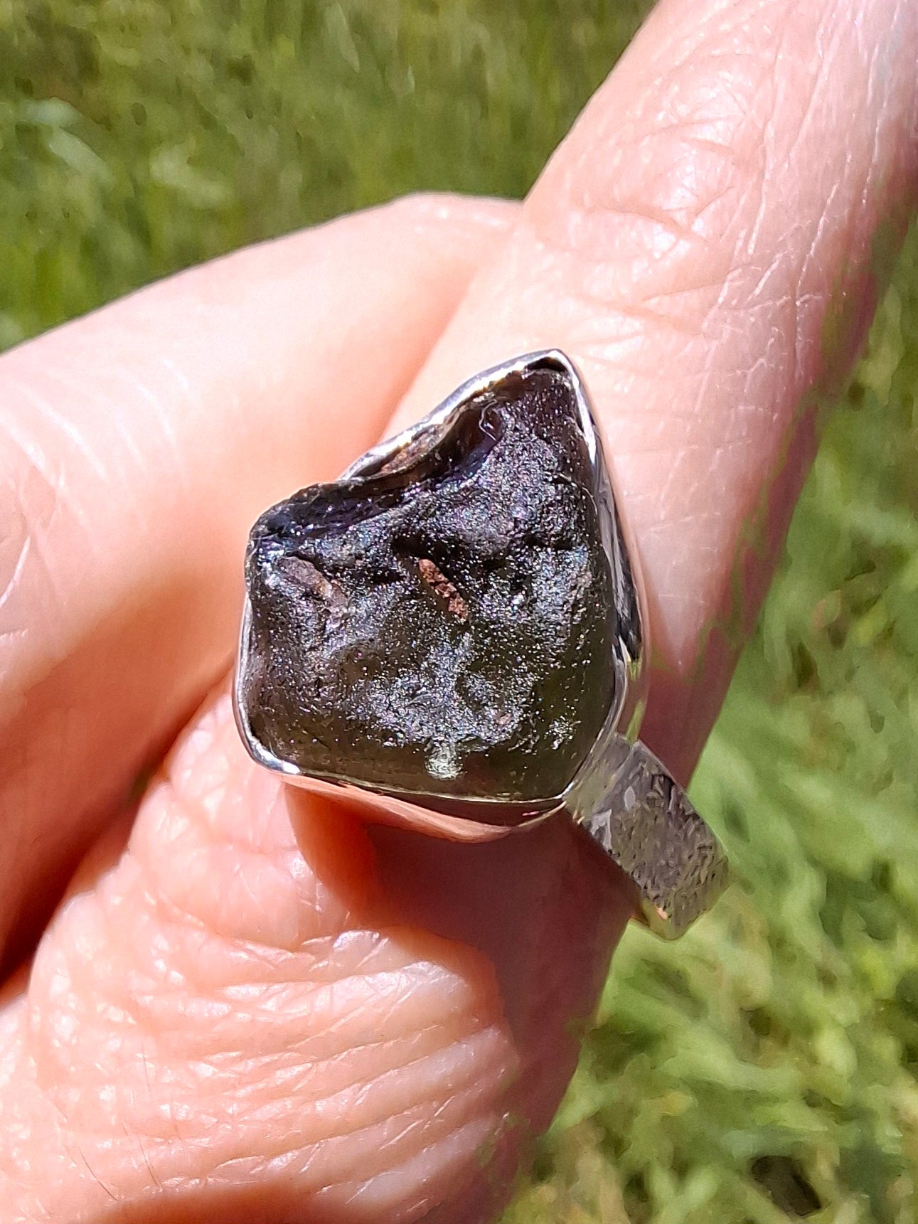 Moldavite Ring, size R, 925 Silver, Tektite (Ref: R317)