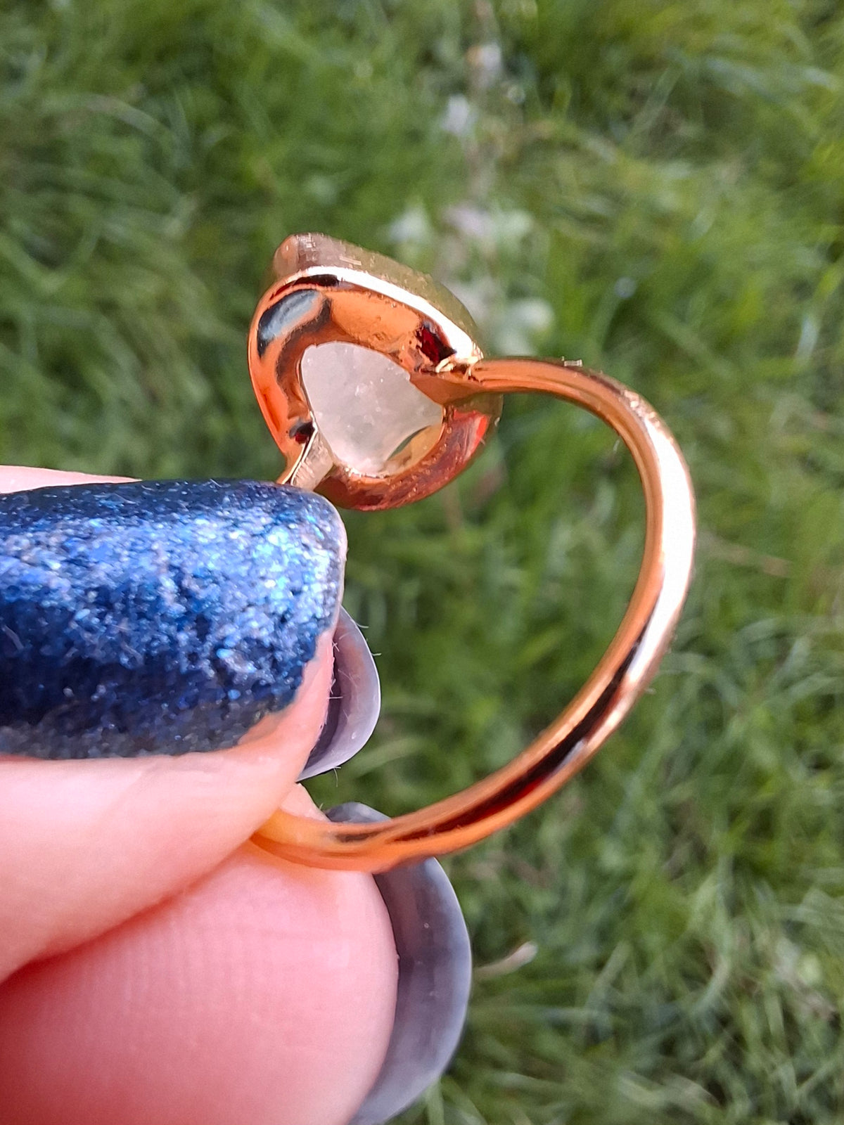 Libyan Desert Glass Ring, 14K GOLD Plated, size small O, Tektite (Ref: LR74)