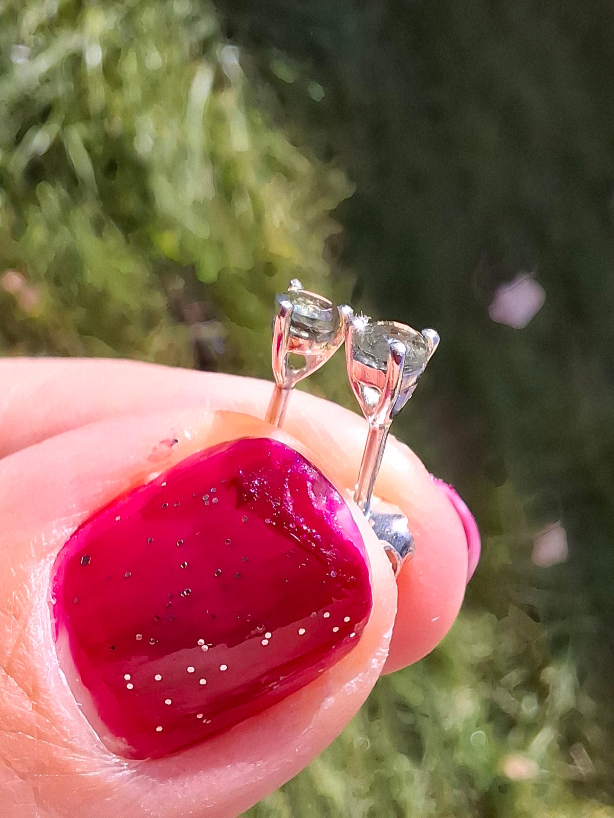 Moldavite (Faceted) 3mm Stud Earrings, 925 Silver (Ref: Pair59)