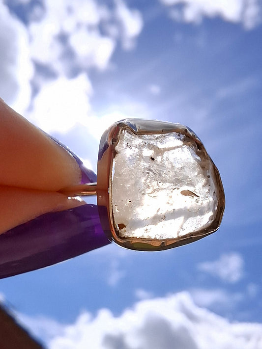 Libyan Desert Glass Ring, size P, 925 Silver, Tektite (Ref: LR27)