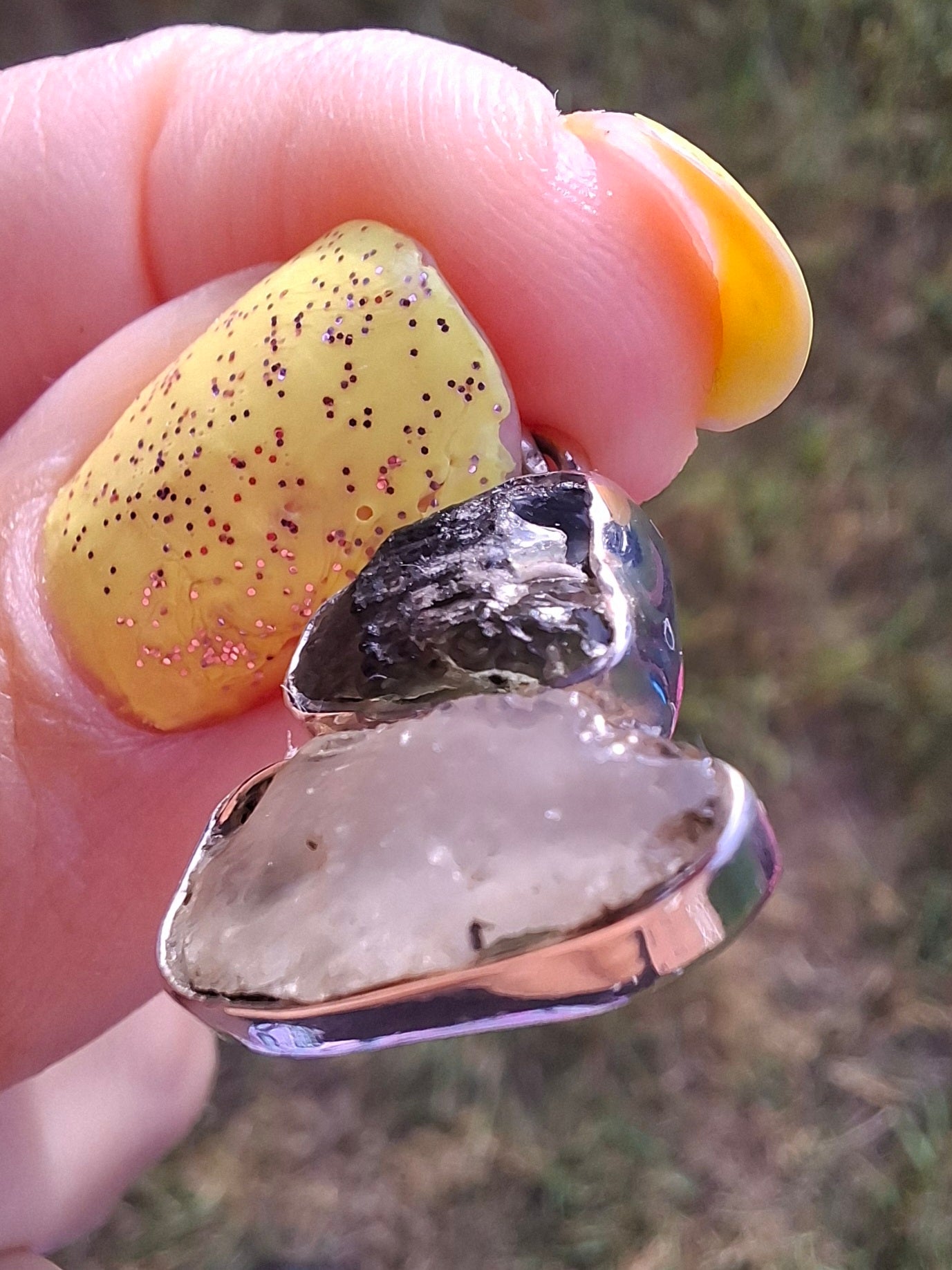 Moldavite & Libyan Desert Glass Pendant, 925 Silver, Tektite (Ref: MLP11)