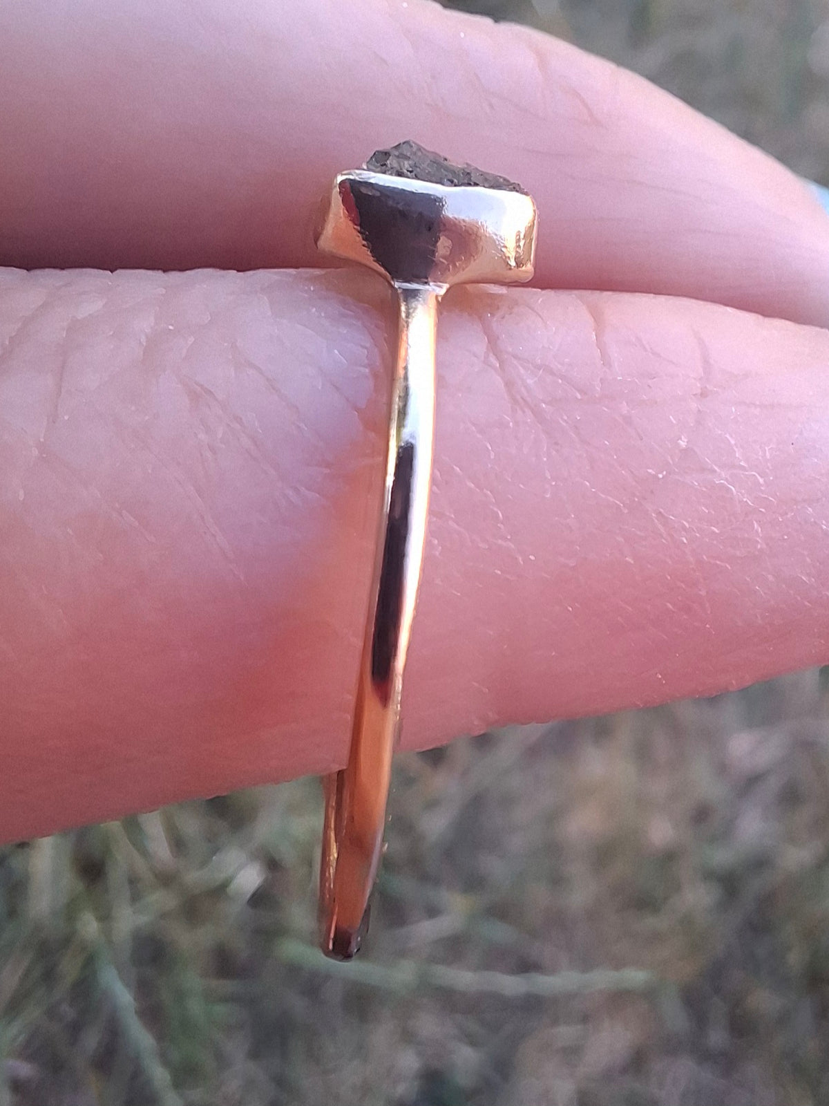 Moldavite Ring, 14K GOLD Plated, size U, Tektite (Ref: R348)
