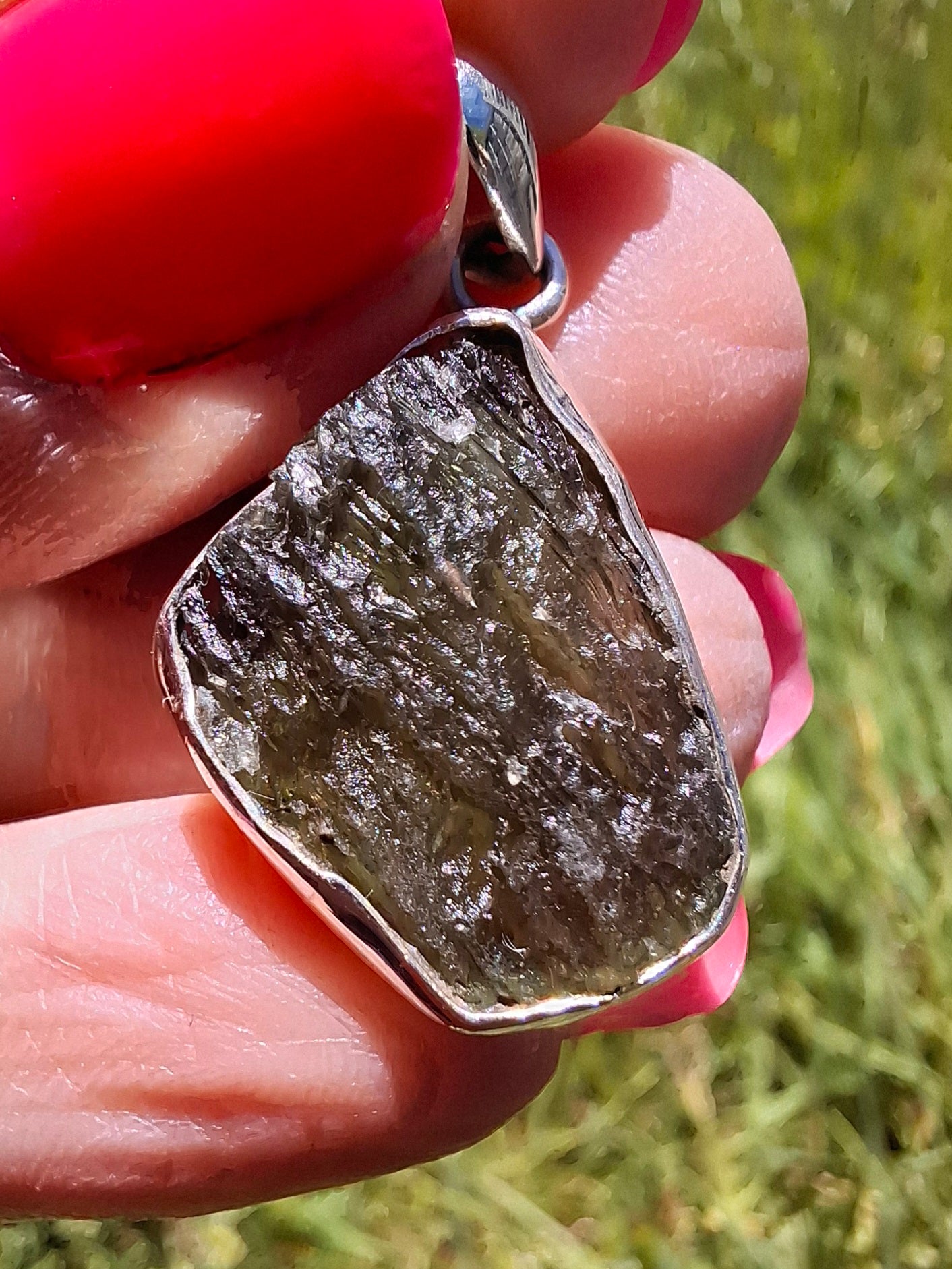 Moldavite Pendant, 925 Silver, Tektite (Ref: P429)