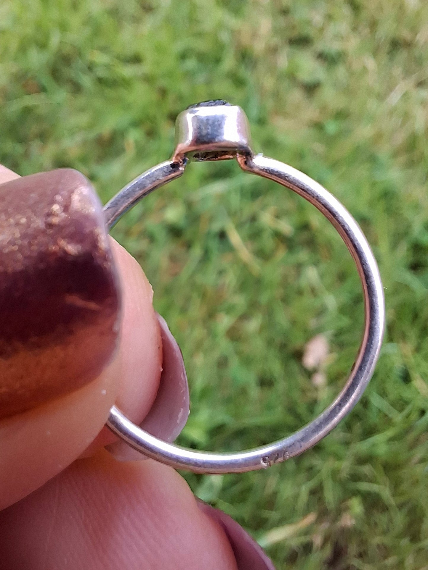 Moldavite Ring, size large L/small M, 925 Silver, Tektite (Ref: R37)