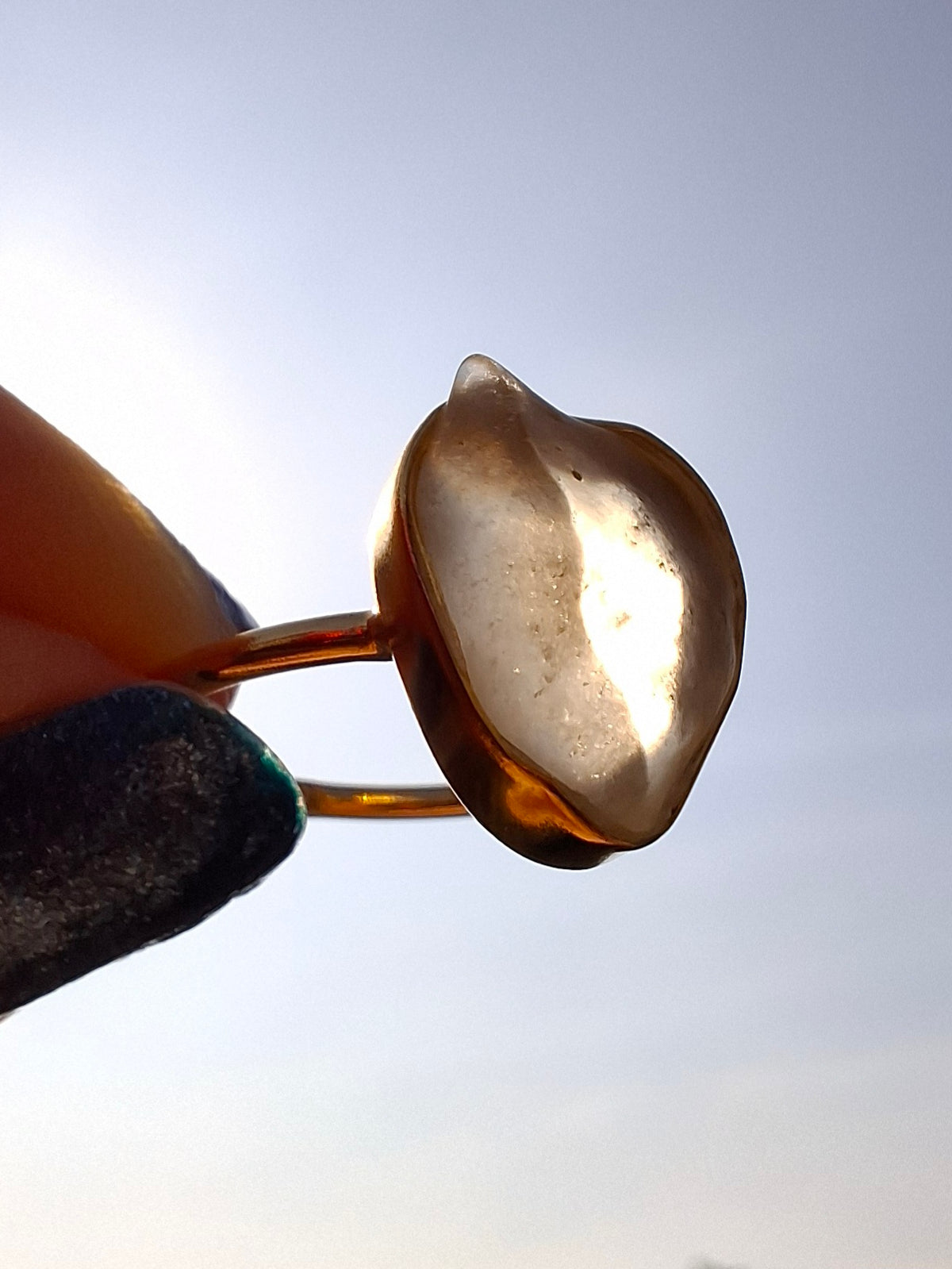 Libyan Desert Glass Ring, 14K GOLD Plated, size small O, Tektite (Ref: LR74)