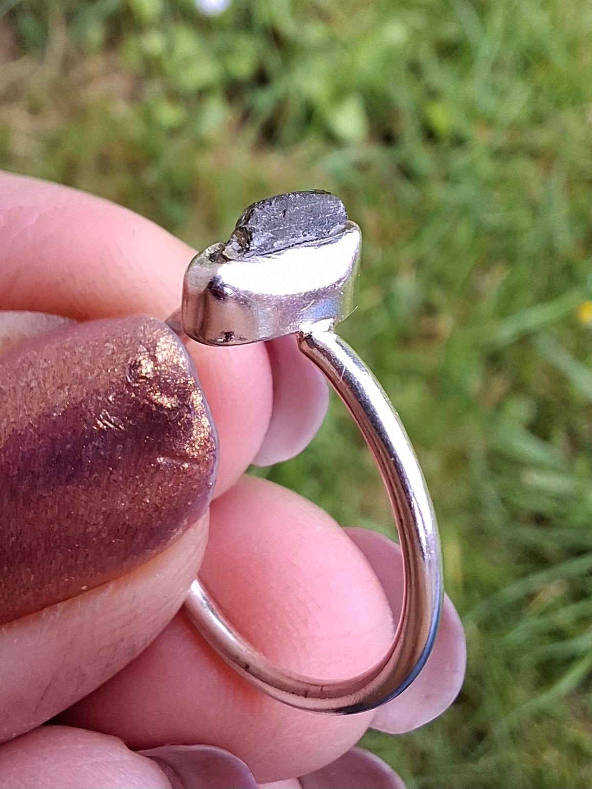 Moldavite Ring, size large K/small L, 925 Silver, Tektite (Ref: R58)