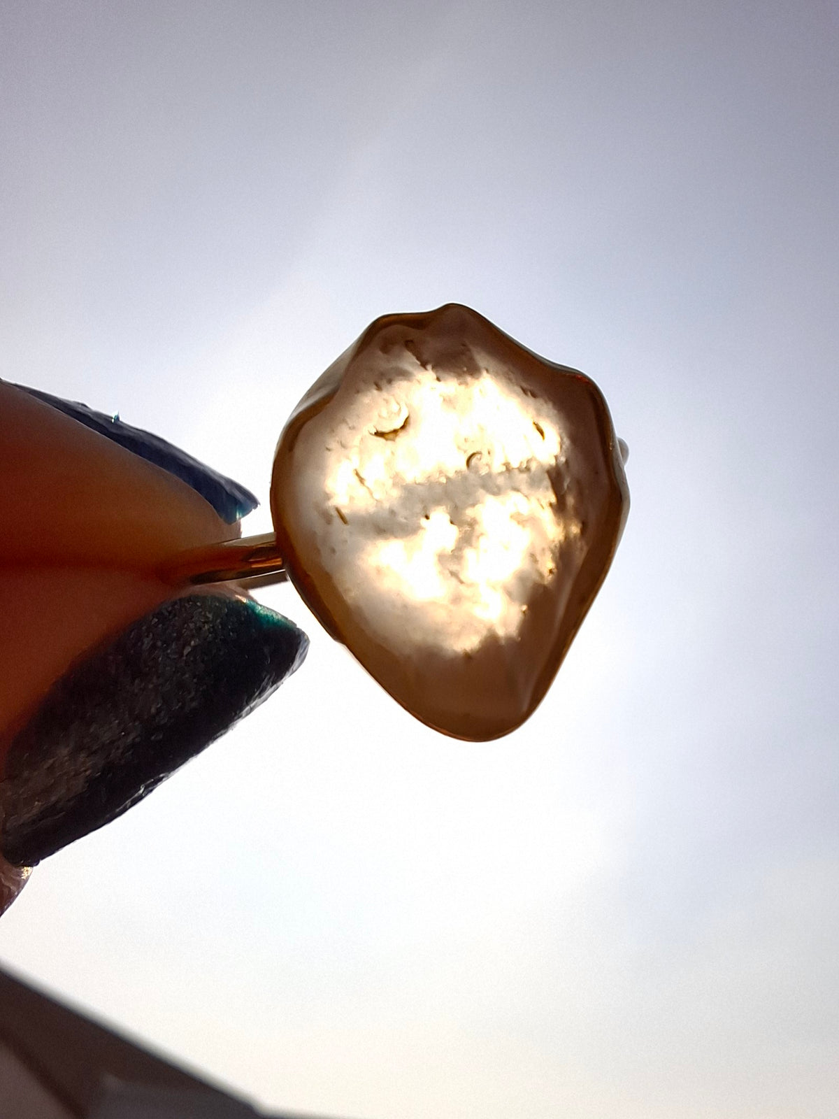 Libyan Desert Glass Ring, 14K GOLD Plated, size R, Tektite (Ref: LR66)