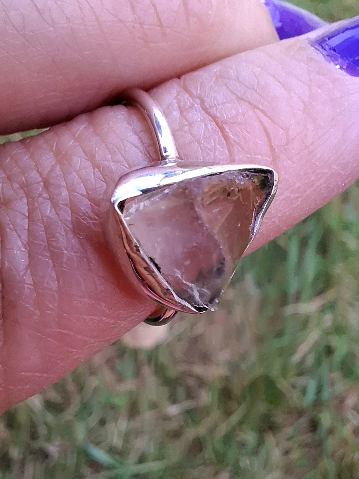 Libyan Desert Glass Ring, size small M, 925 Silver, Tektite (Ref: LR19)