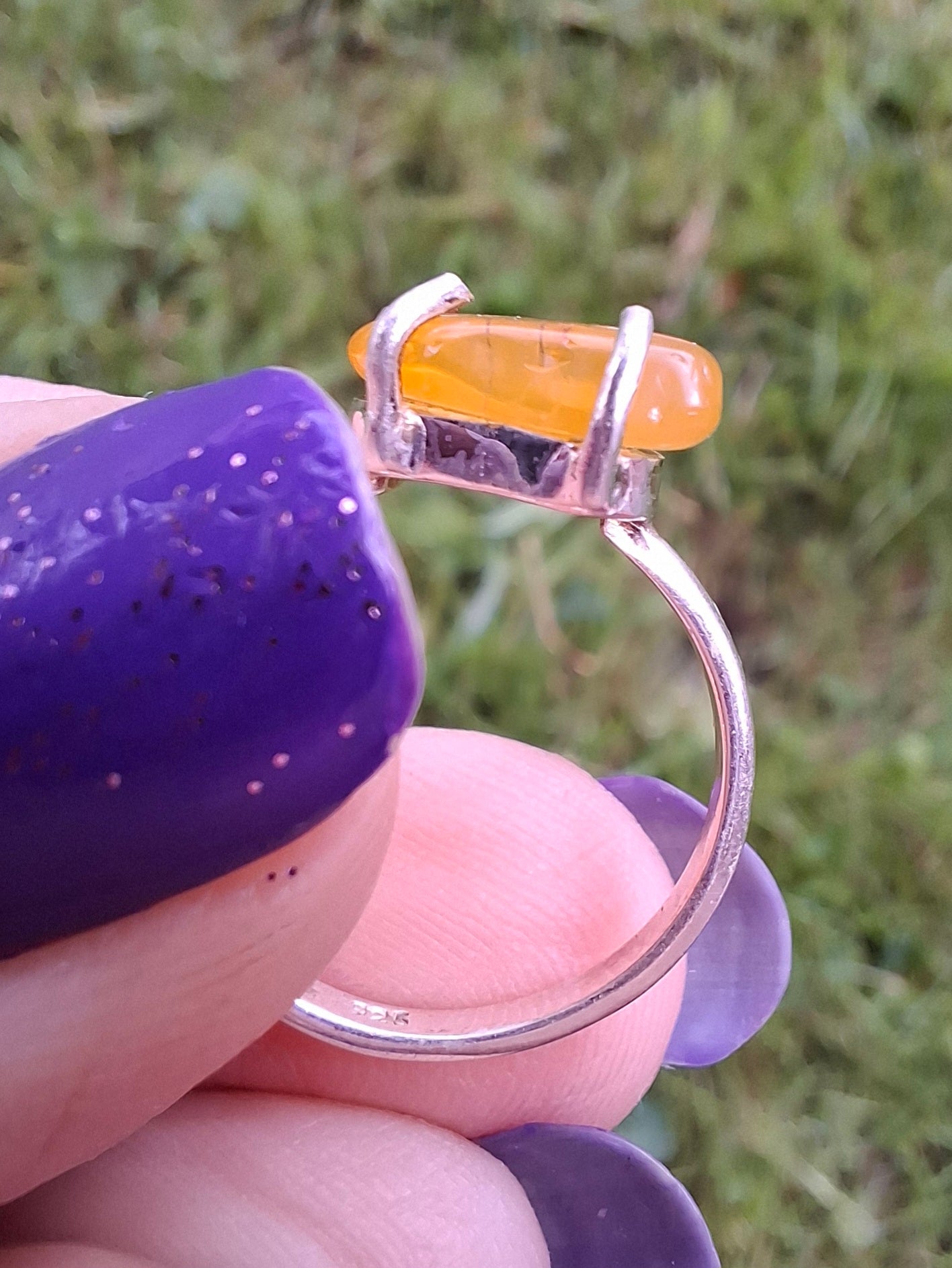 Baltic Amber Ring, size large K/small L, 925 Silver, Fossil (Ref: AR1)